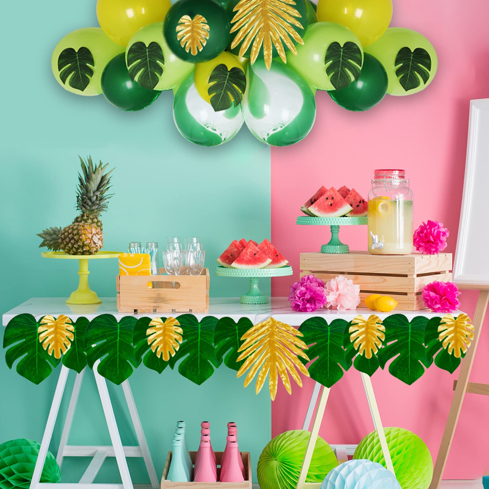 48-Piece Tropical Palm Leaf Decor Set - 4 Styles Faux Monstera & Hawaiian Luau Leaves for Jungle Beach Party, Wedding, Baby Shower & Summer Decorations | Durable Party Table Centerpieces & Wall Decor