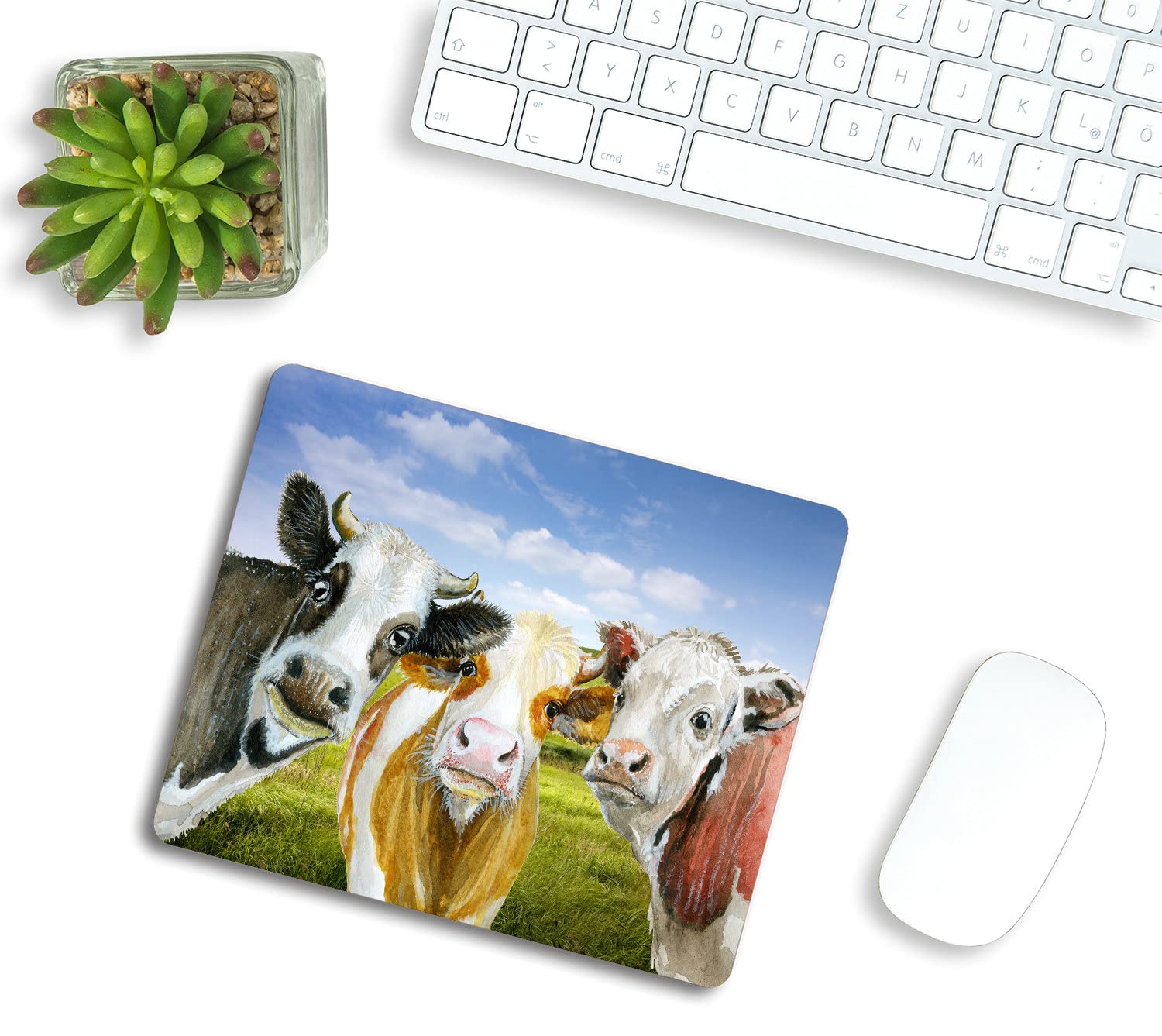 Cute Watercolor Cow Mouse Pad - Non-Slip Rubber Base, Smooth Surface Custom Mousepad for Computer & Laptop - Perfect for Office, Gaming & Home Workspace