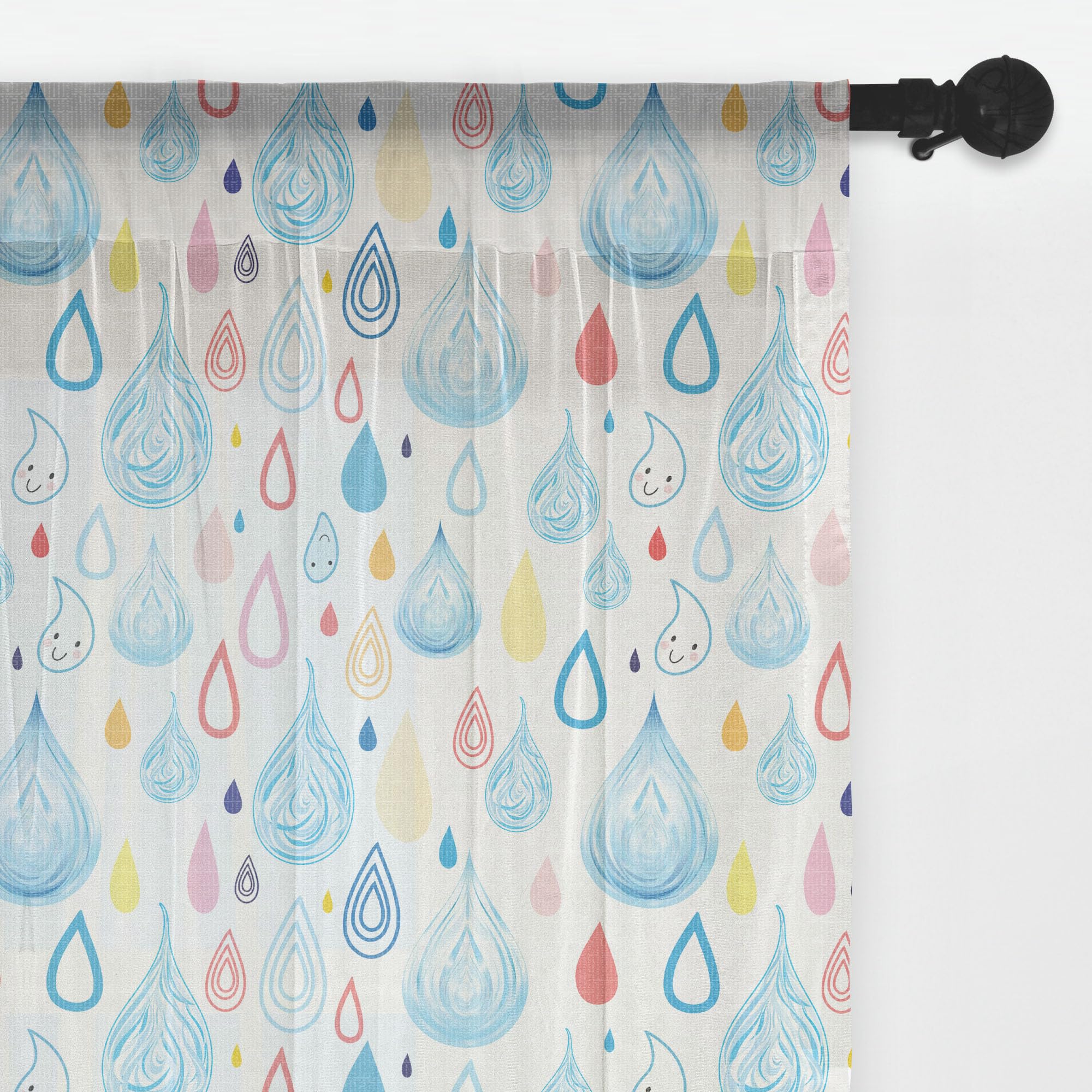 Ambesonne Rain Tulle Curtains with Rod Pocket - Large & Small Raindrop Design, Sheer Drapes for Living Room Bedroom, 108