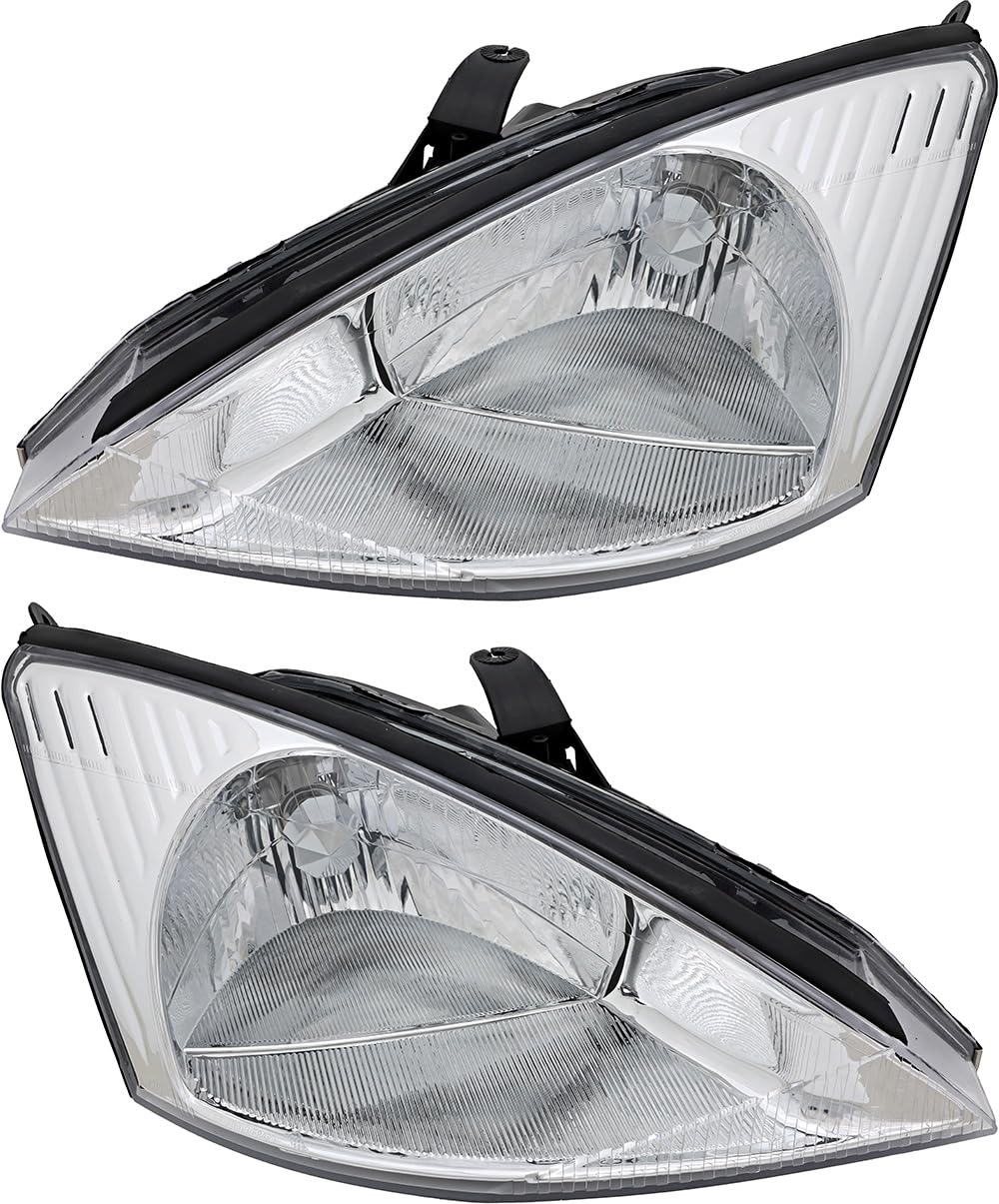 Ford Focus Headlight Assembly Replacement Kit - Compatible with 2000-2002 Models (Driver & Passenger Side Halogen Lamps) - Perfect for Night Driving & Auto Restoration Projects