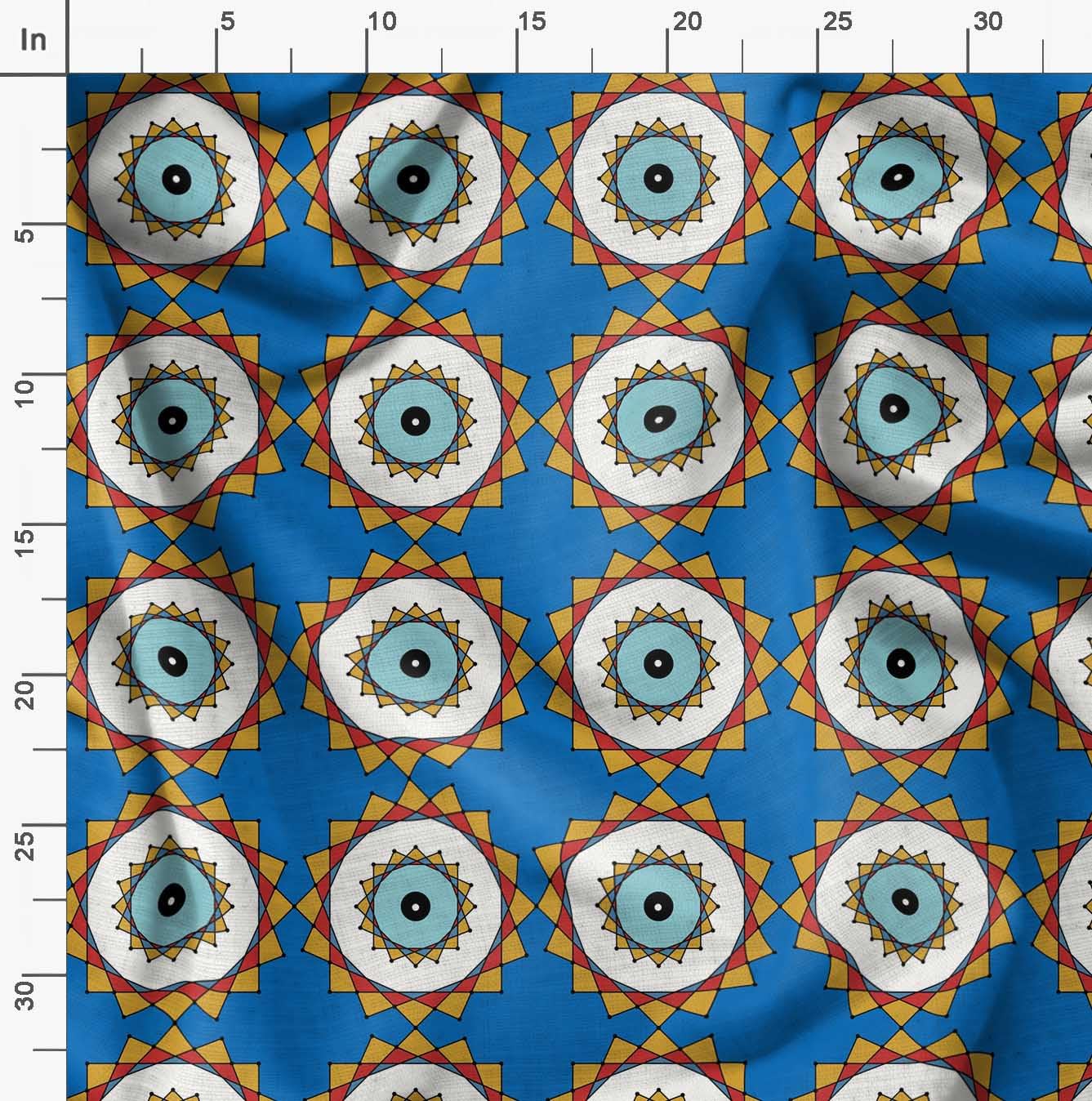 Soimoi Moss Georgette Blue Fabric by The Yard - 42 Inch Wide Marigold Geometric Print Fabric - Vibrant Botanical Design for Dresses, Curtains & DIY Crafts - Lightweight Flowy Material for Sewing Projects