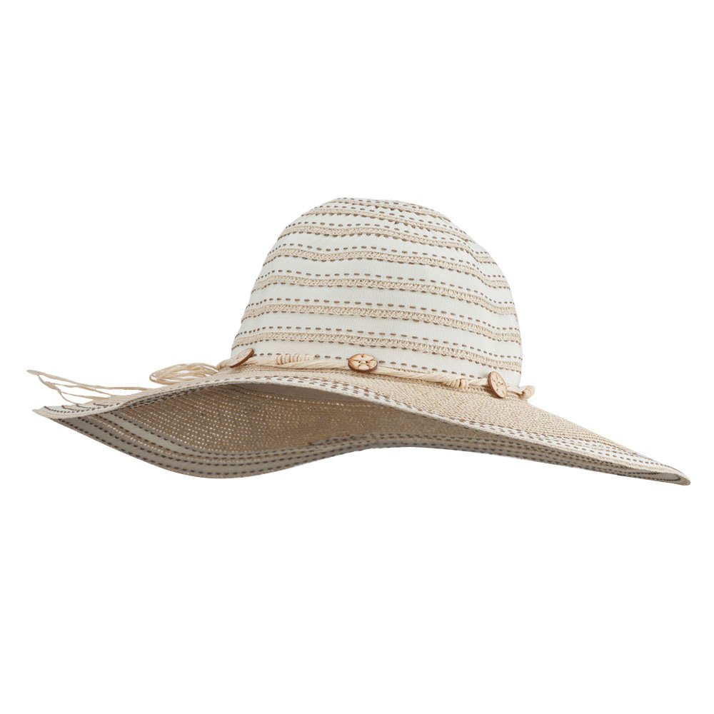 Dash Stitched Paper Braid Sun Hat for Women - Wide Brim Straw Beach Hat for Summer Outdoor, Travel, and Vacation