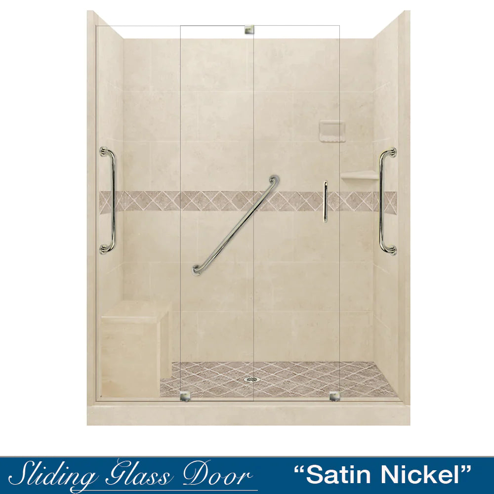 Freedom 60 Alcove Shower Kit - DIY Shower Remodel with Desert Sand Sistine Stone & Diamond Stone Accent | Includes Free Shampoo Niche | Easy Bathroom Upgrade for Home Renovation Projects