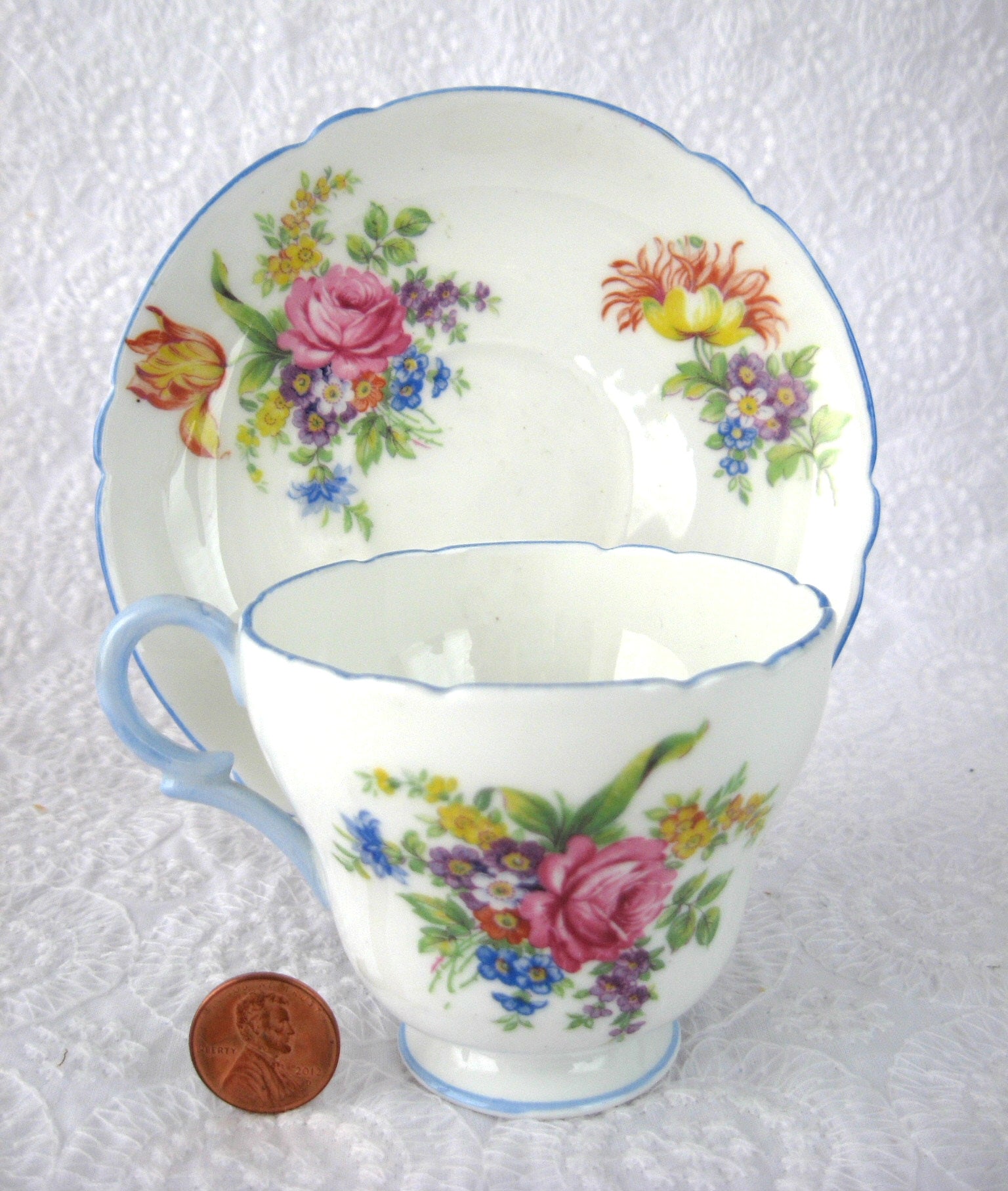 Vintage Shelley Davies Tulip Demitasse Cup and Saucer Set - Henley Shape with Elegant Blue Trim | Perfect for Afternoon Tea, Coffee Lovers & Collectible Porcelain Display