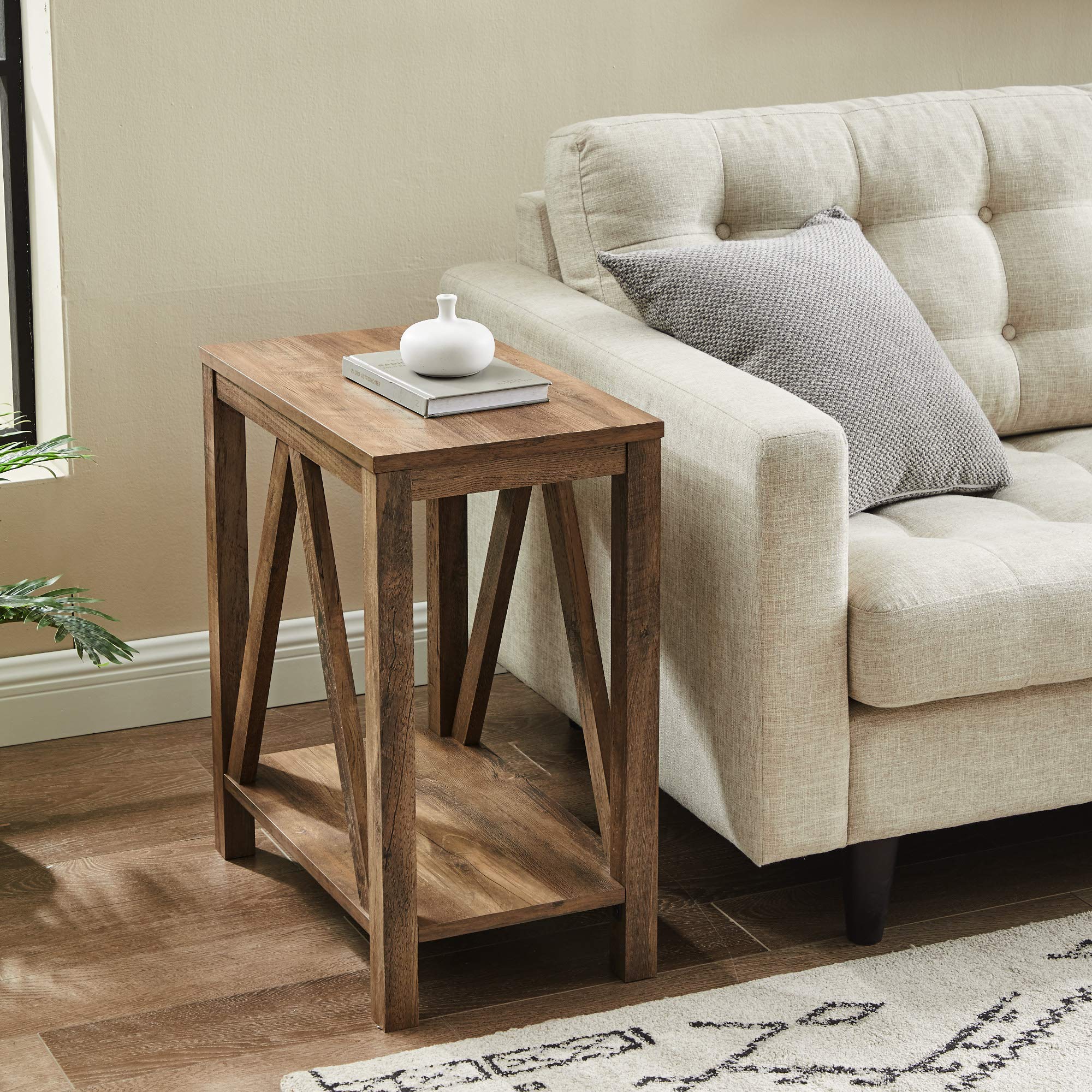 Walker Edison Modern Farmhouse A-Frame Wood Rectangle Side Table - 13 Inch Rustic Oak Finish - Living Room End Table, Accent Table for Bedroom, Office, or Patio Decor