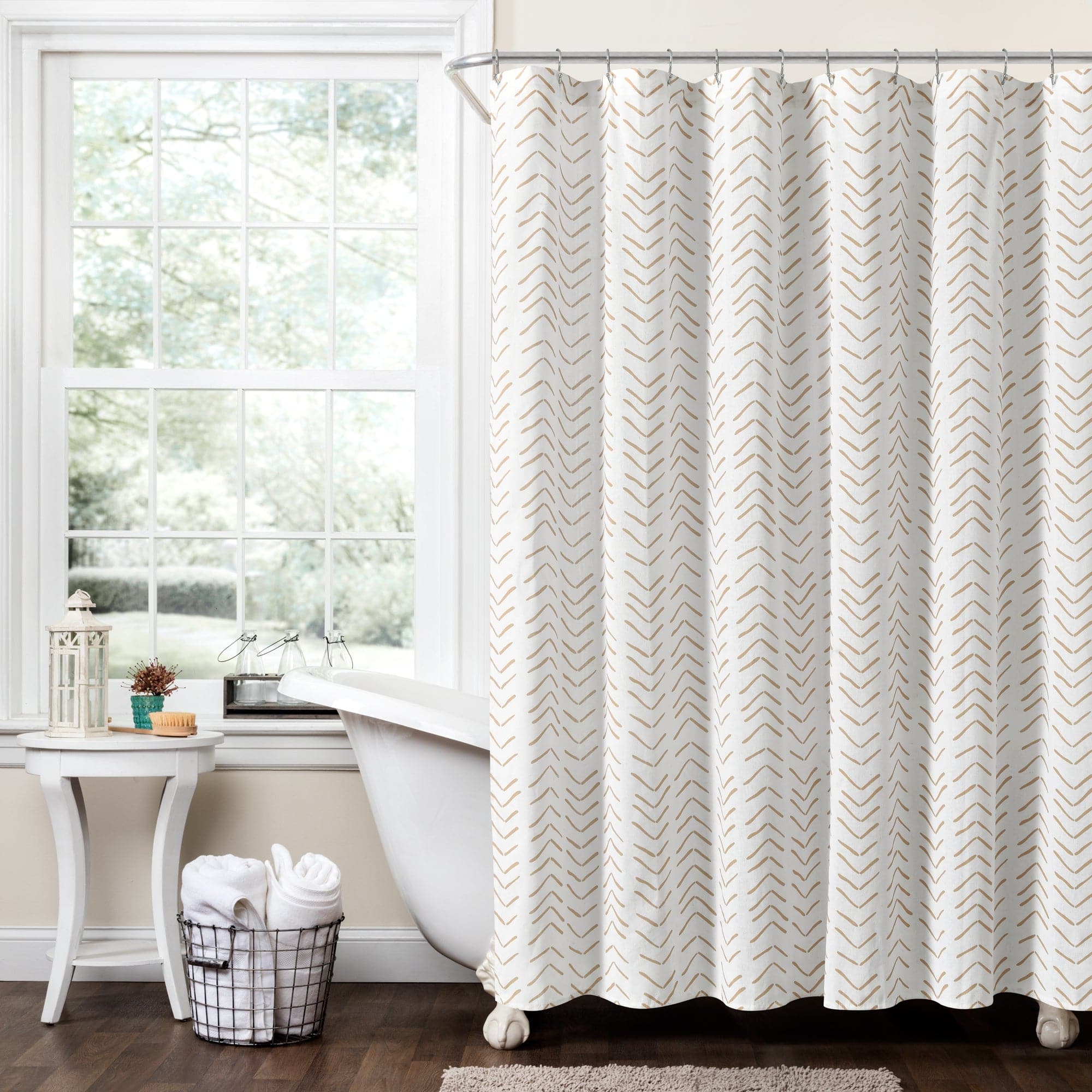 Hygge Modern Arrow Faux Linen Shower Curtain - Waterproof Bathroom Decor for Spa-Like Relaxation
