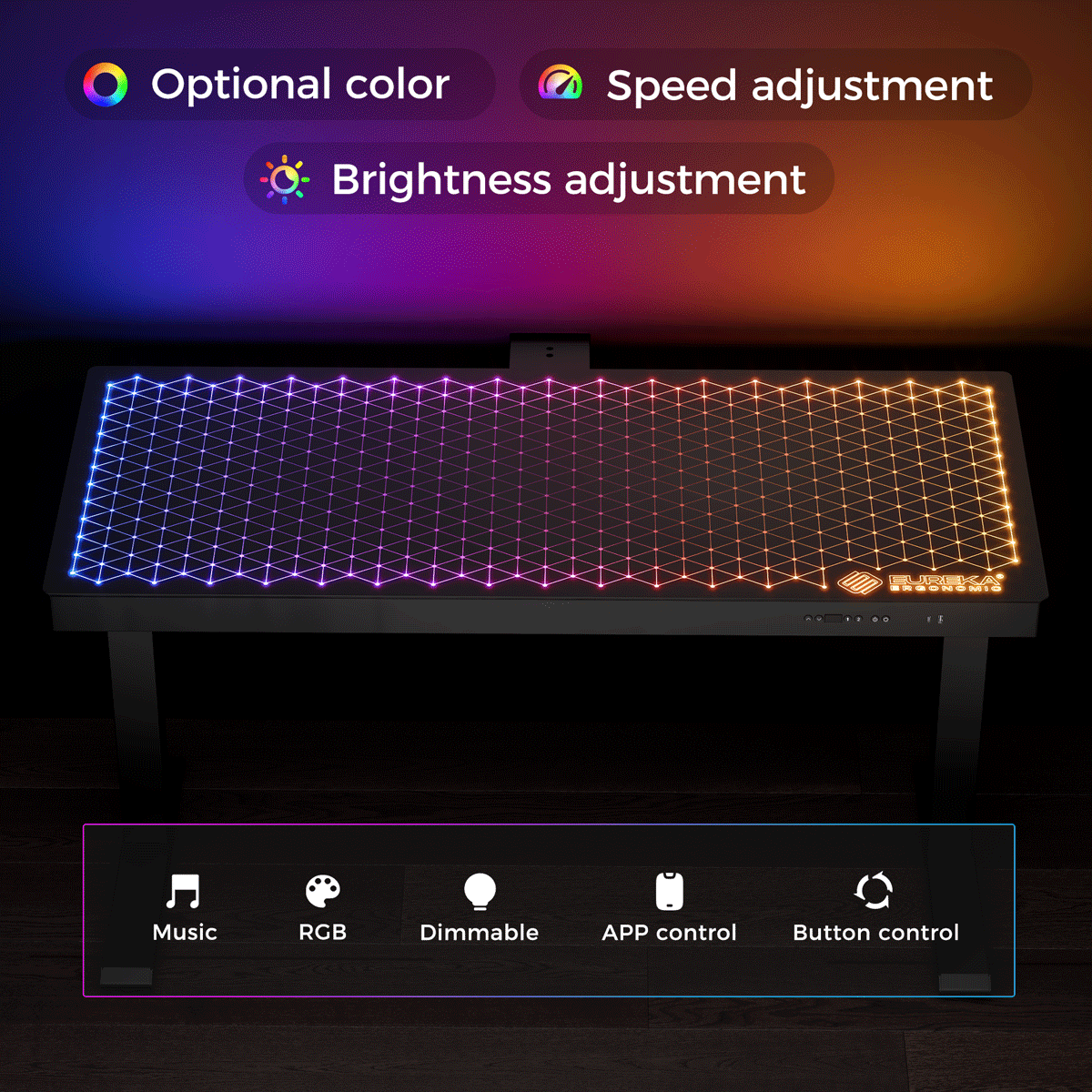 GTG G55 Glass Top Gaming Standing Desk - 55x23 Inches, Ergonomic Height Adjustable Computer Desk for Home Office & Gaming Setup