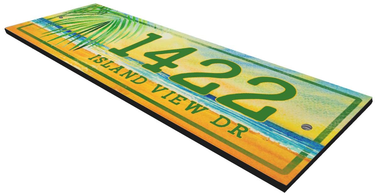 Sunset Beach Themed Ceramic Tile House Number Plaque - Large Custom Address Sign for Coastal Home Decor, Beach House Mailbox Marker, Porch Welcome Sign