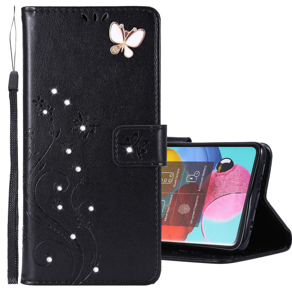 Samsung Galaxy S21 5G Case - Glitter Flip Wallet Phone Cover with Card Holder & Shockproof Protection | Crystal Butterfly Design for Women | Perfect for Daily Use, Travel & Work (Black GY)