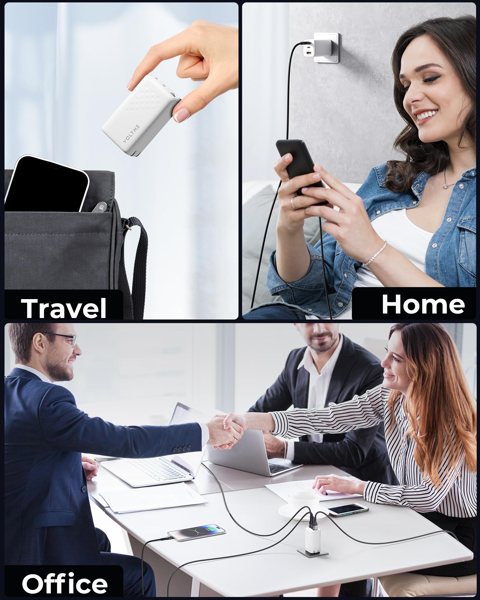 VOLTME 67W USB C Wall Charger, 3-Port GaN Fast Charger Block with PD - Compatible with MacBook Pro/Air, iPad Pro, iPhone 16/15/14, Galaxy S24/S23, Dell XPS 13, Pixel - Compact & Foldable Design (White) - Perfect for Travel, Home & Office Use