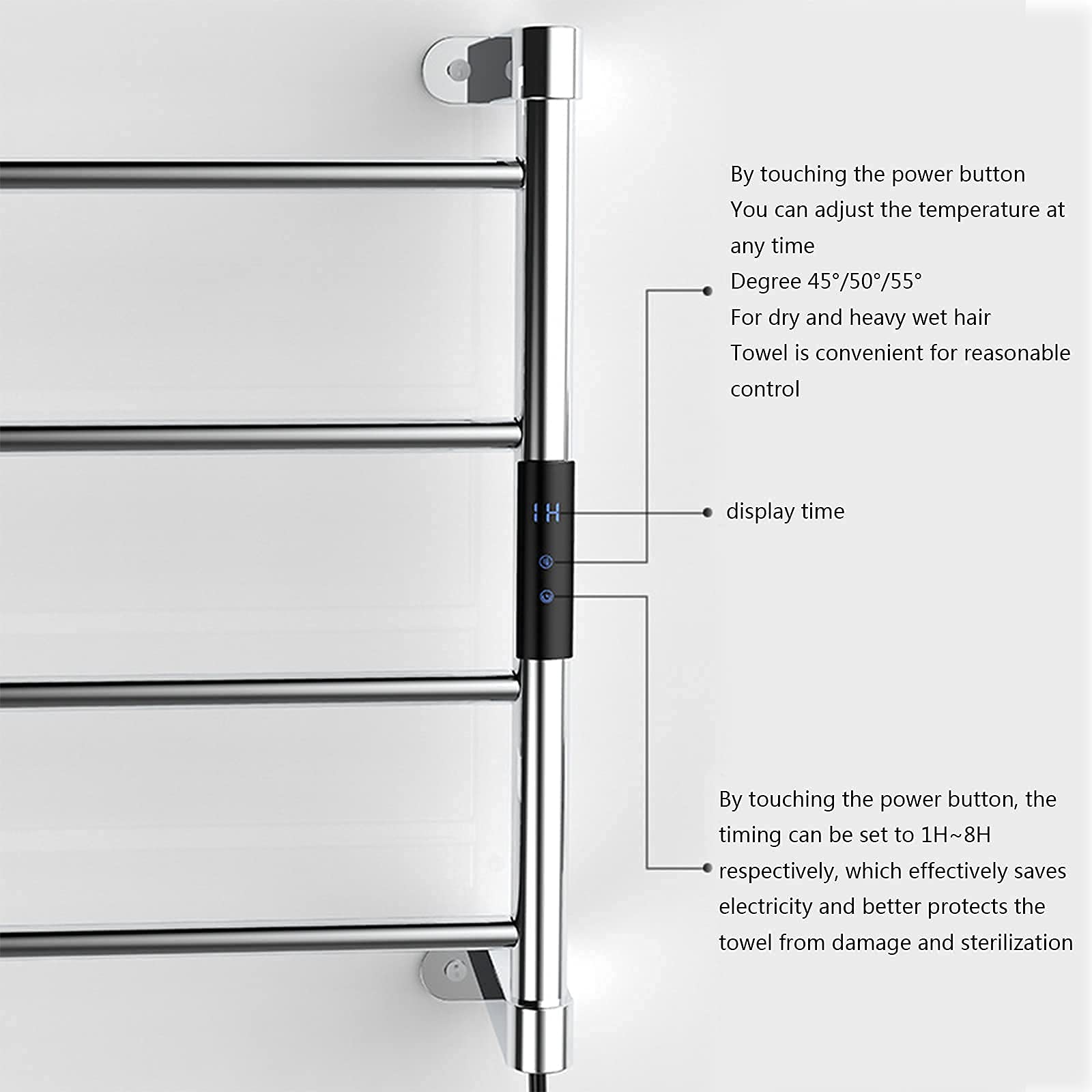 Premium 4-Bar Electric Heated Towel Rack - 304 Stainless Steel Wall Mounted Towel Warmer with Timer & Smart Temperature Control for Bathroom - Perfect for Spa, Luxury Hotels, and Modern Home Bathrooms