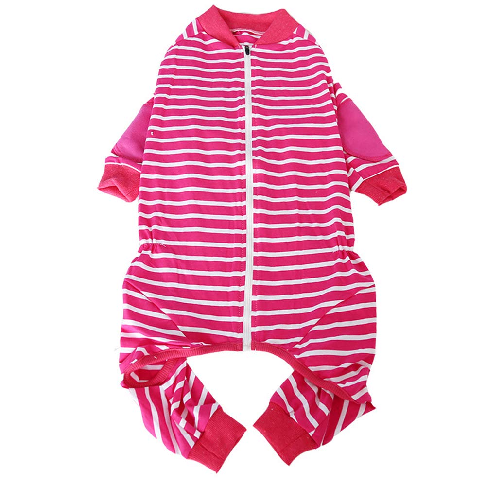 Large Dog Striped Jumpsuit - 4-Legged Cotton Pajamas with Zipper for XL Dogs (Size 9, Pink) | Warm Pet Clothes for Winter, Halloween Costume & Indoor Lounging