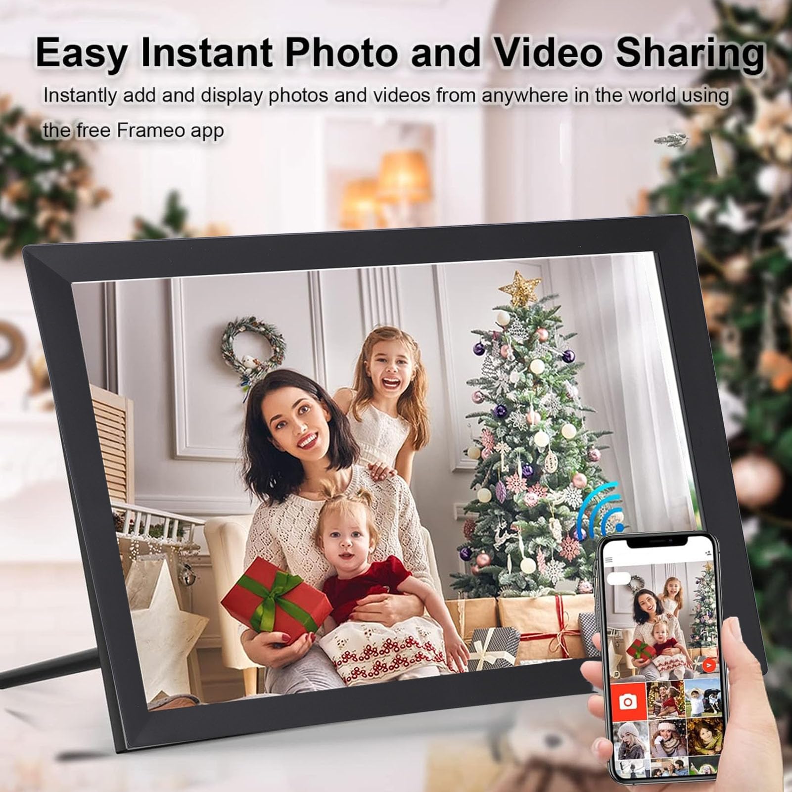 15 Inch WiFi Digital Picture Frame with Auto Rotate - 1024x768 IPS Full HD Touchscreen Display - Share Photos & Videos via App - Perfect for Home, Office & Gift Giving (UK)