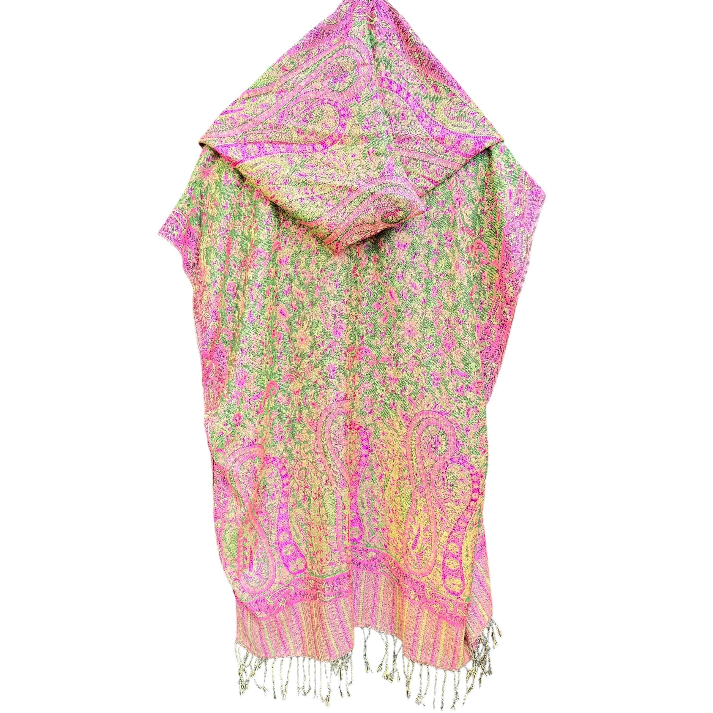 Pashmina Hooded Kimono - Soft Green & Pink Floral Print - Women's Lightweight Cover-Up for Beach, Yoga, and Lounge Wear
