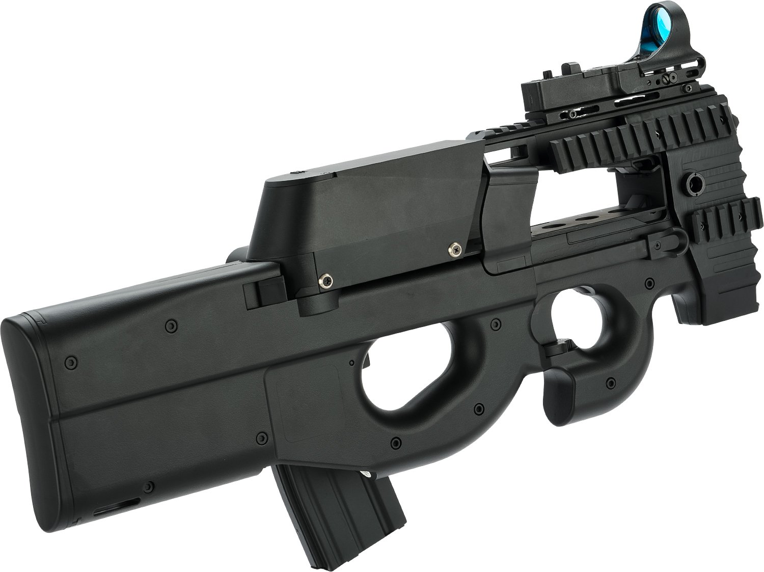 Evike Airsoft Custom Swordfish P90 Airsoft Gun with TMAG Bundle - Black | High Performance Airsoft Rifle for Tactical Games & Training