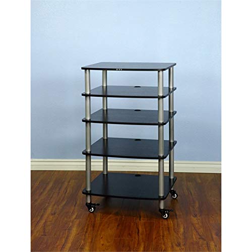 Premium AR Series 5-Shelf Audio Equipment Stand - Silver Pole with Cherry Wood Shelves for Turntables, Speakers & Home Theater Systems