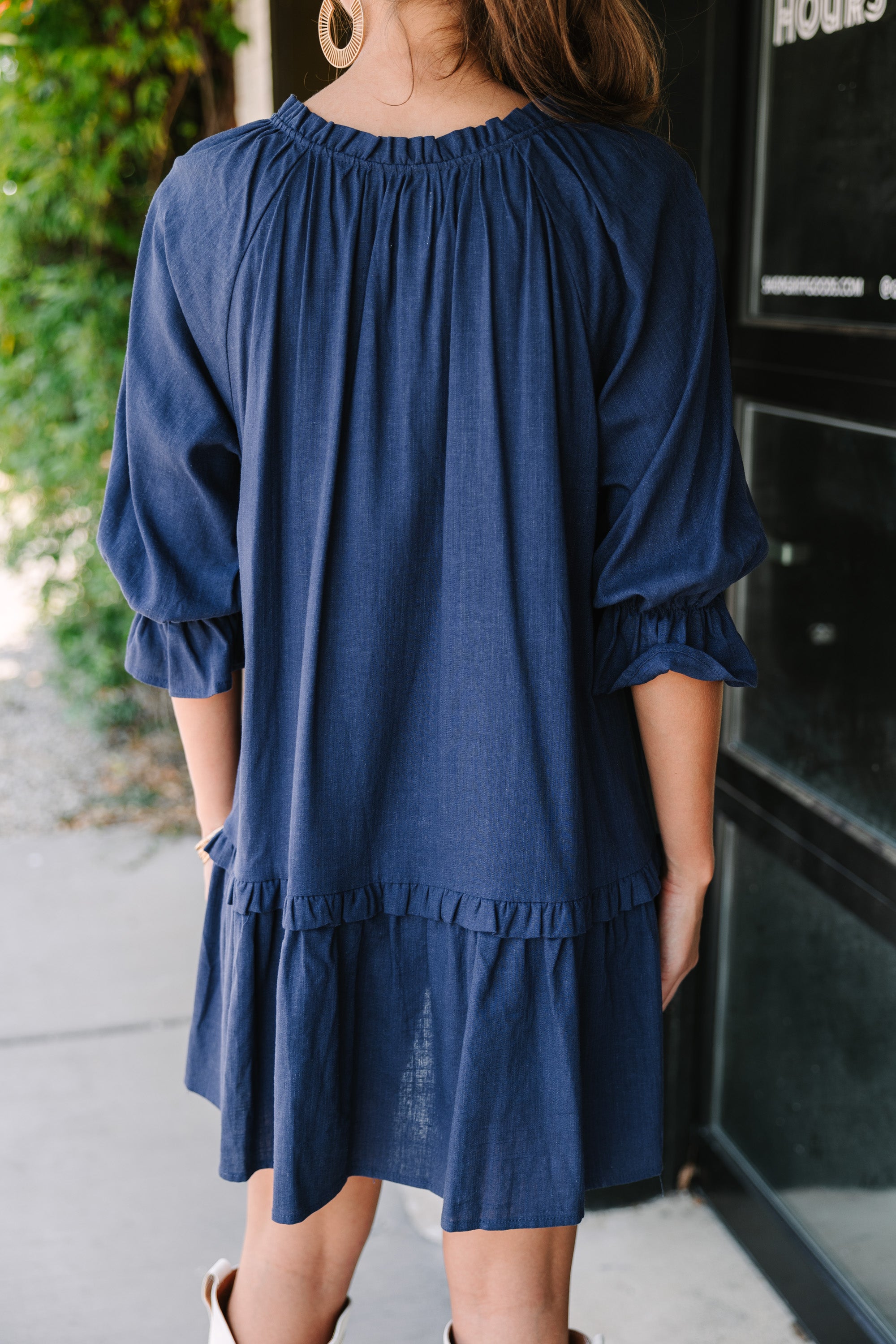 Stylish Navy Blue Linen Dress for Women - Breathable Summer Dress for Beach, Office & Casual Wear