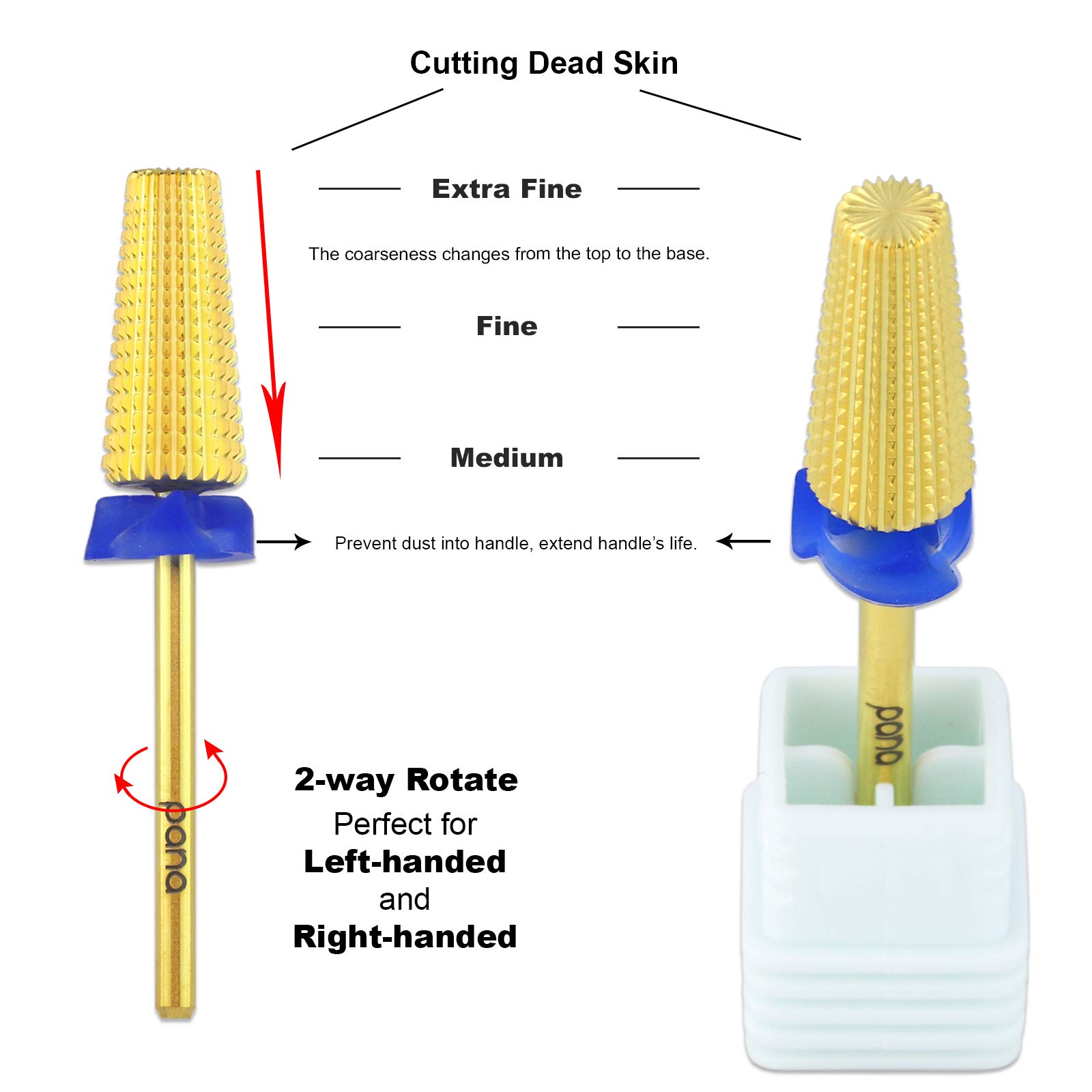 PANA Nail Carbide 5-in-1 Drill Bit Set - Left & Right Hand Compatible - Fast Acrylic & Hard Gel Removal - 3/32