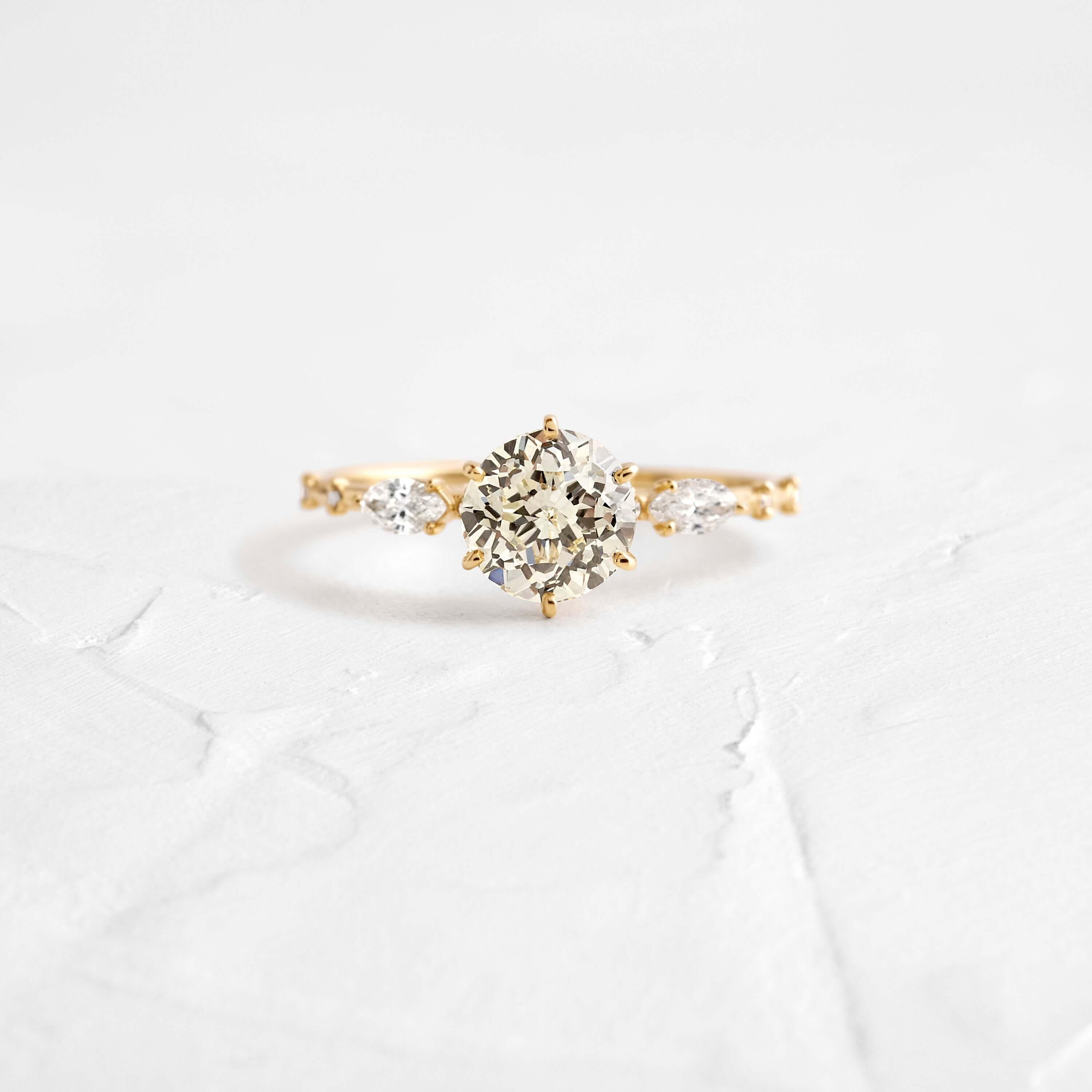 1.17ct Antique Round Cut Natural Champagne Diamond Canvas Ring - Vintage Engagement, Wedding, Anniversary Jewelry Gift for Women