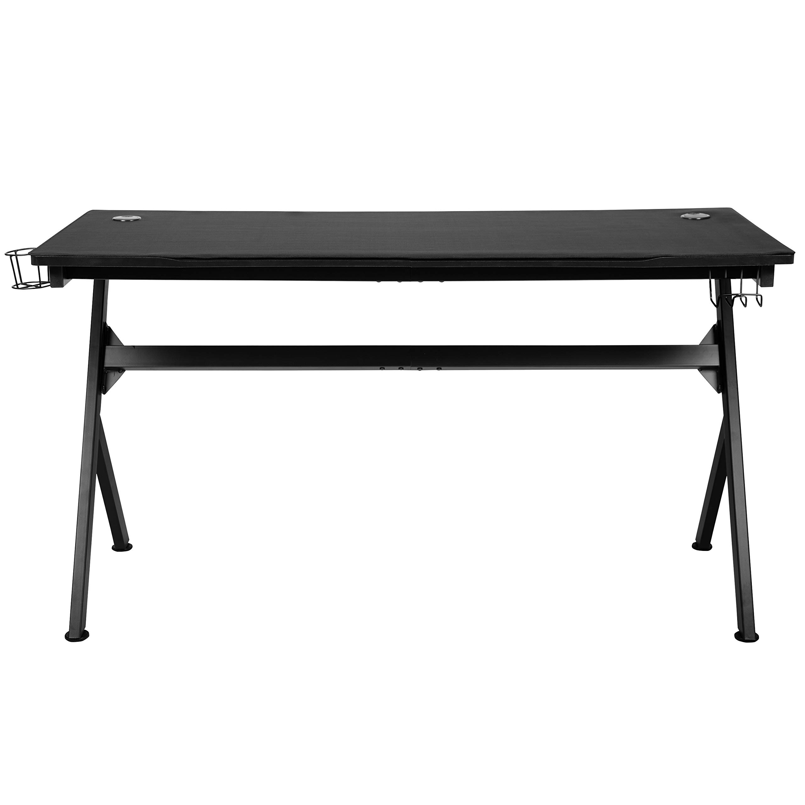 EMMA & OLIVER 55 Inch Black Gaming Computer Desk with Headphone Hook, Cable Management System & Mouse Pad - Perfect for Home Office, Gaming Setup and Workstation Organization