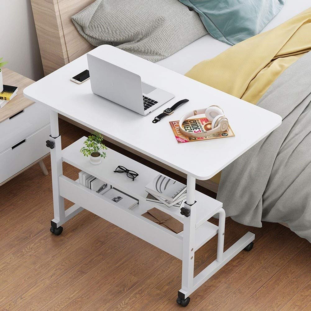 Adjustable Over Bed Table - Mobile Laptop Cart with Wheels for Sofa, Reading & Breakfast | Portable Rolling Desk for Bedridden & Elderly (60x40cm, Color D) | Perfect for Home Office, Hospital & Nursing Care