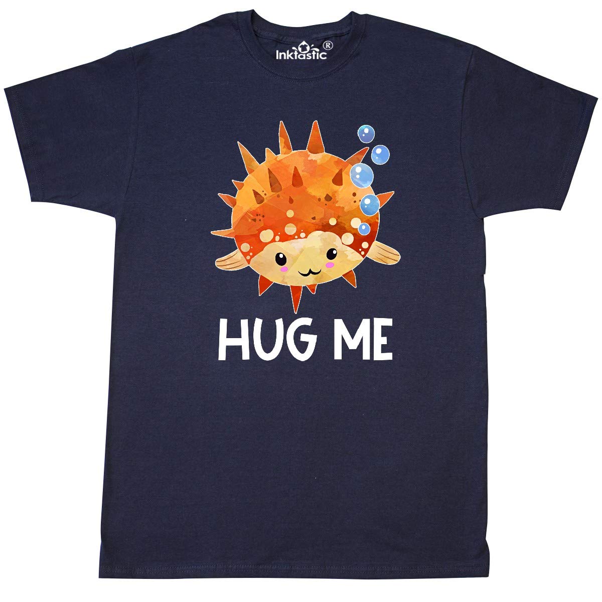 Inktastic Hug Me Cute Pufferfish with Bubbles Graphic T-Shirt - Funny Fish Lover Tee for Men & Women - Perfect Gift for Marine Life Enthusiasts | Casual Wear, Beach Outfits, and Aquarium Visits