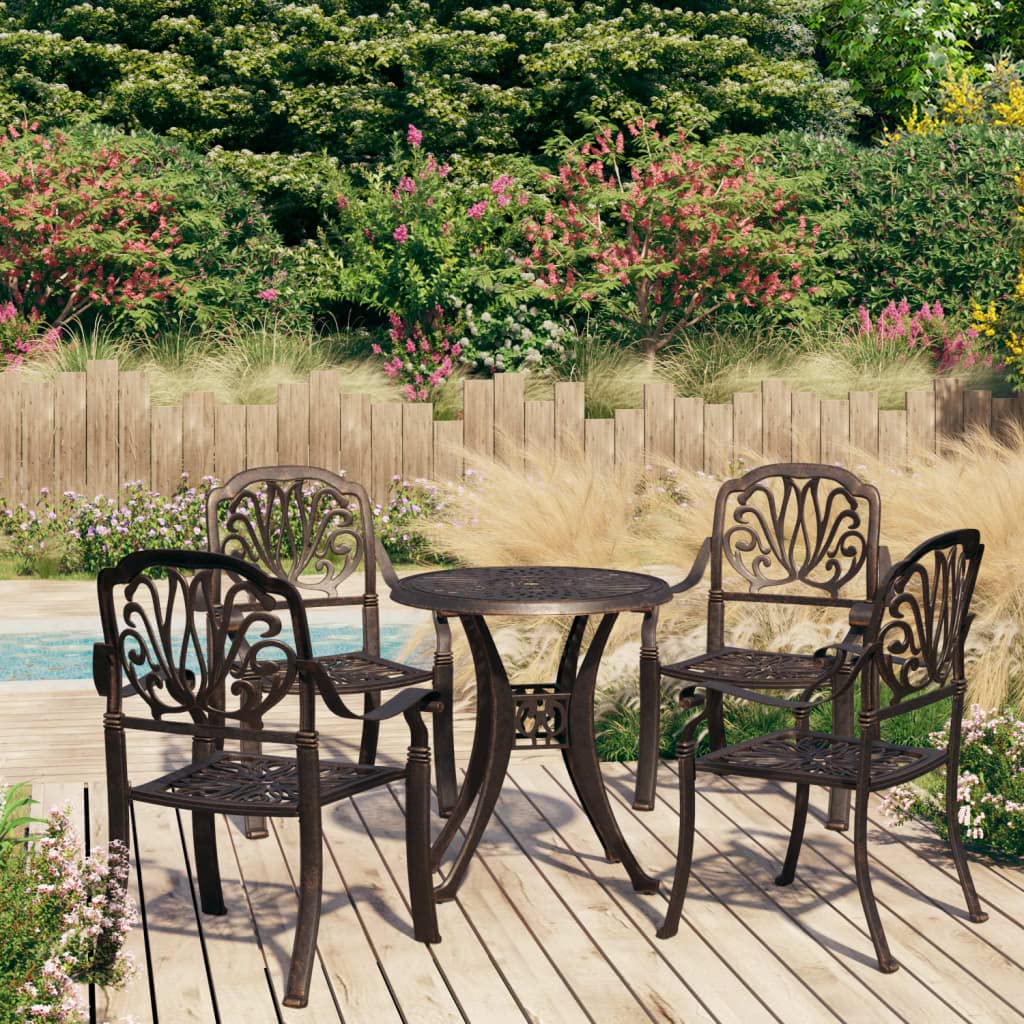 vidaXL 5-Piece Bronze Bistro Set - Durable Cast Aluminum Outdoor Dining Furniture for Patio, Garden, or Backyard with Umbrella Hole | Perfect for Outdoor Entertaining & Relaxation