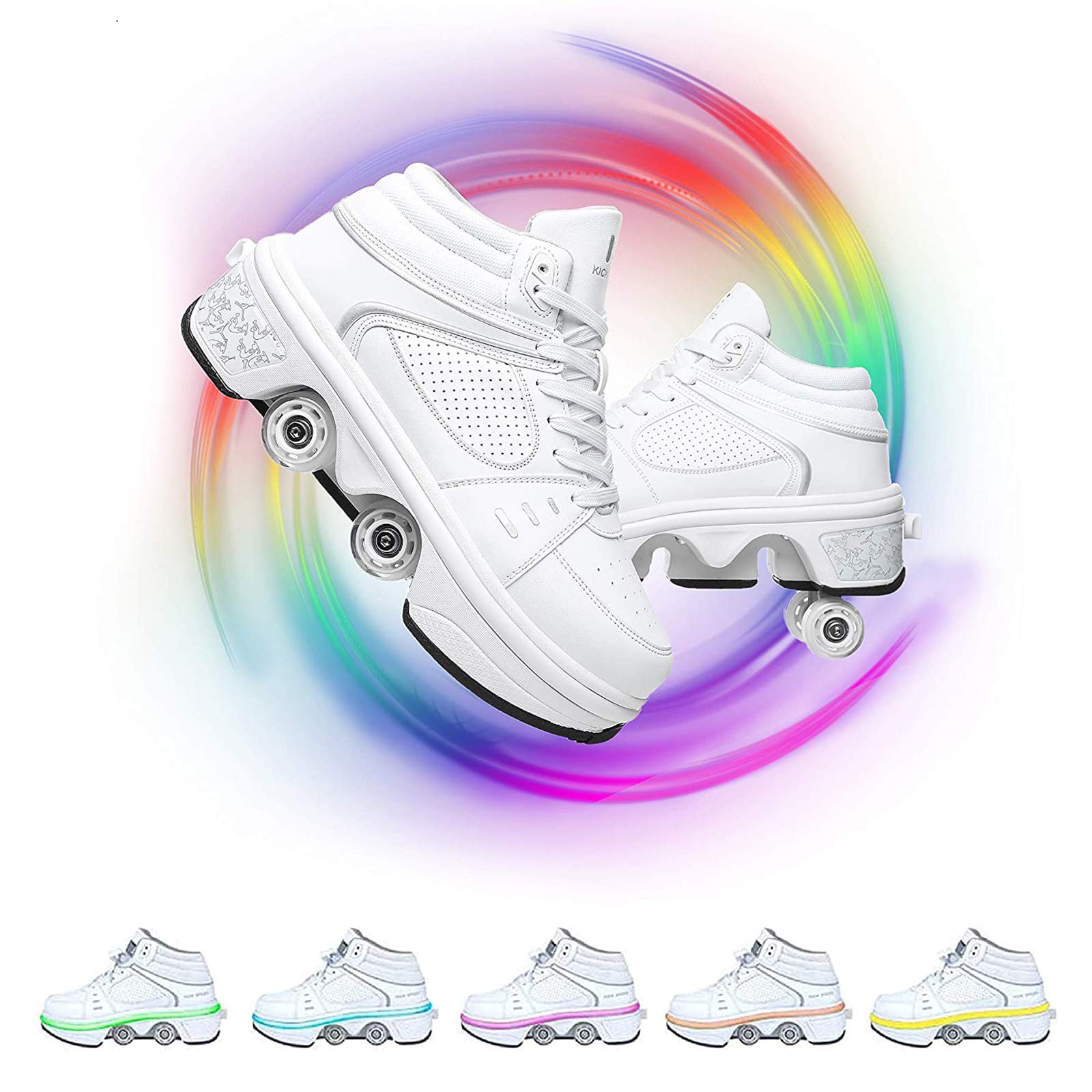 MLyzhe Roller Shoes for Adults & Kids - Double-Row Wheel Deformable Sneakers with Invisible Pulley for Automatic Walking & Skating | Perfect for Commuting, Sports & Outdoor Fun