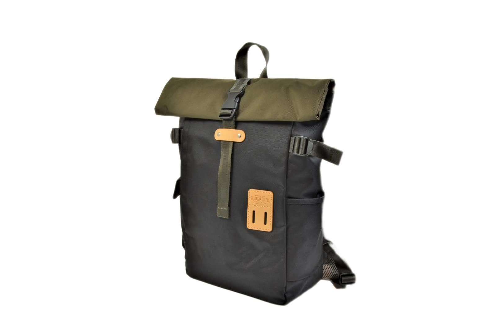 Harvest Label 2-Tone Rolltop Backpack - Waterproof Black Olive Daypack for Outdoor, Travel, Work, Gym & School | Durable Laptop Backpack with Adjustable Straps | HFC-9031-BOL-P