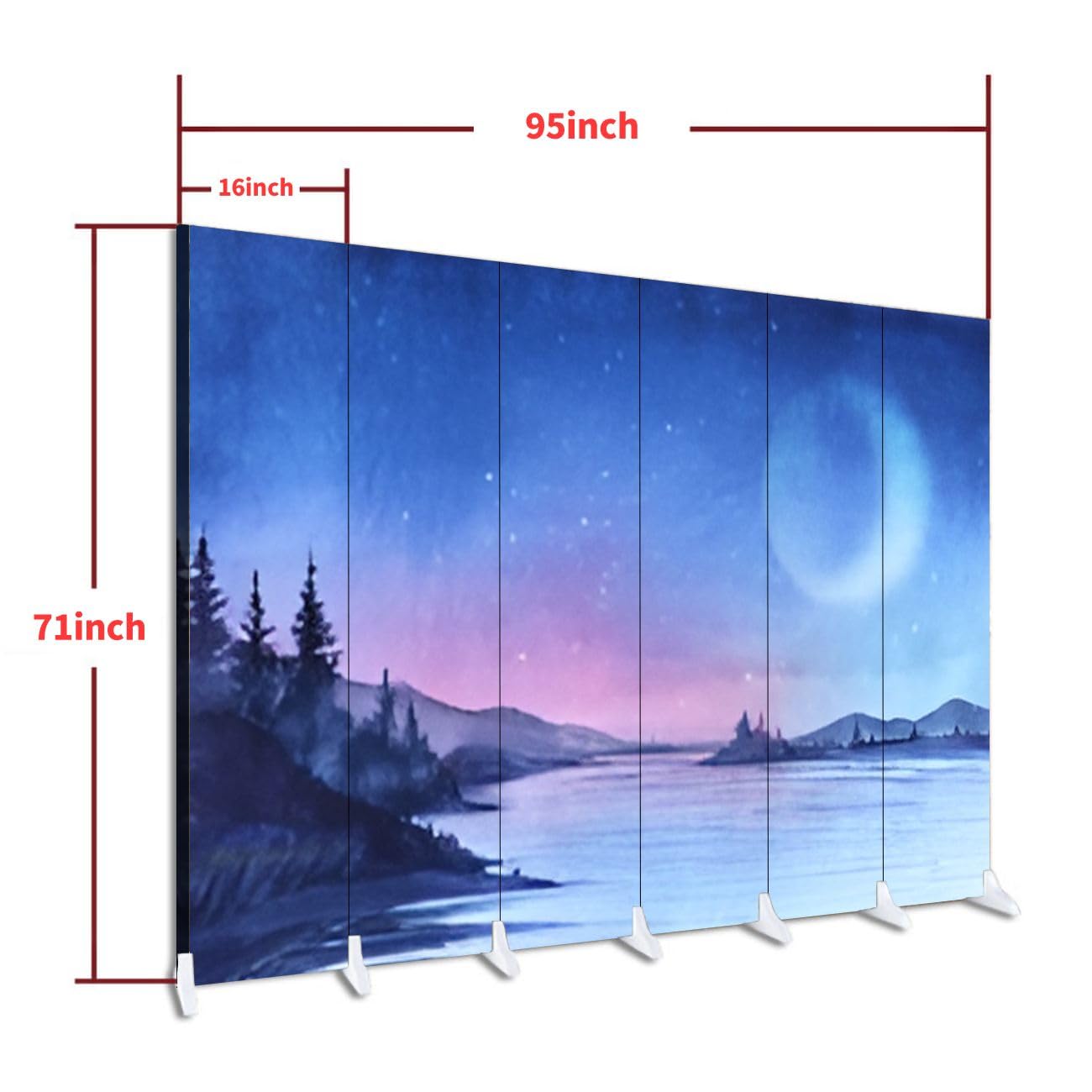 6-Panel Folding Room Divider with Evening Landscape Forest Lake Design - Freestanding Privacy Screen for Home Office, Bedroom Partition & Indoor Space Separator - Perfect for Creating Private Workspaces, Nursery Dividers, and Studio Protection