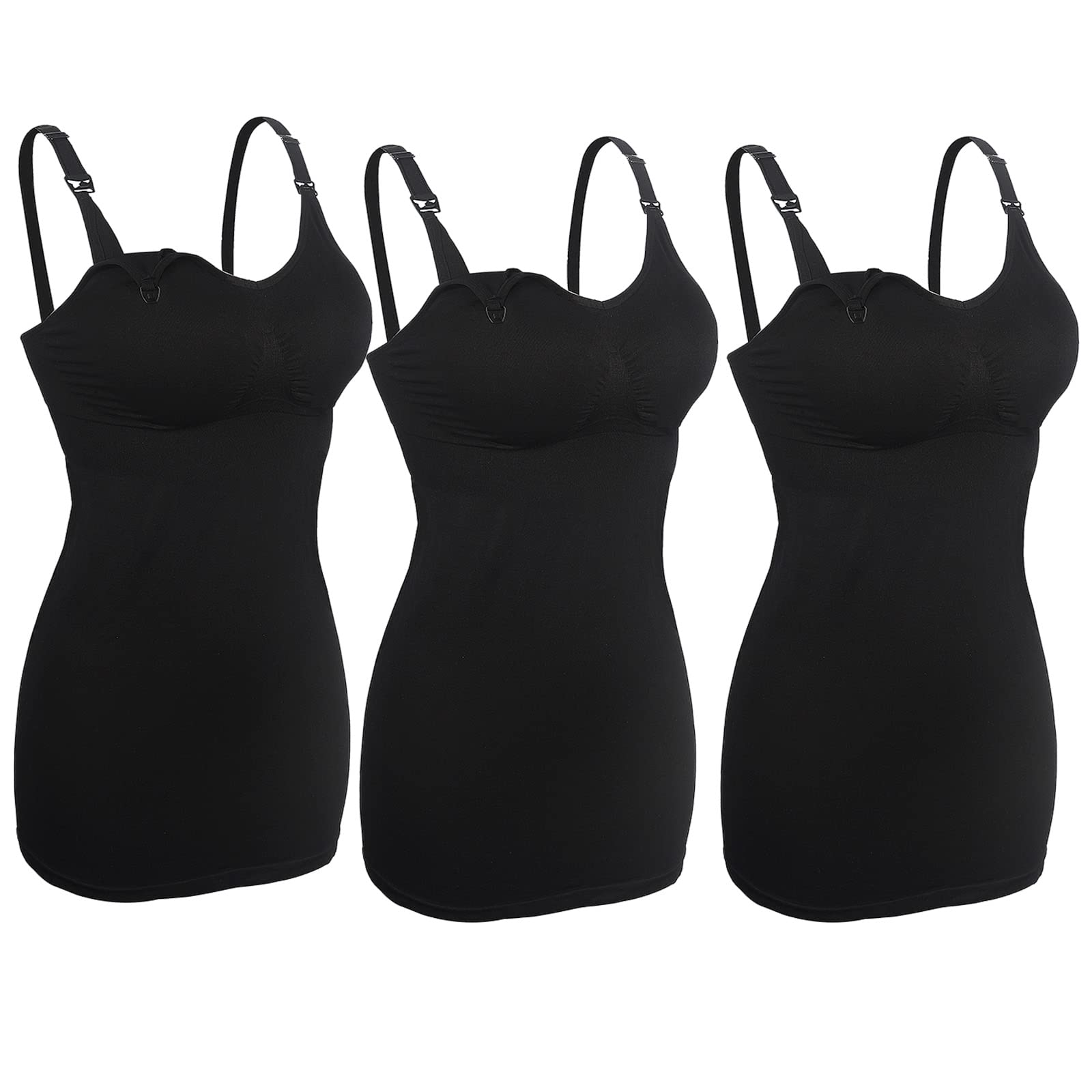 3Pcs Women's Maternity Nursing Tank Tops with Built-in Bra - Adjustable Straps Breastfeeding Cami for Comfortable Nursing & Pregnancy | Perfect for Daily Wear, Work & Mother-Baby Bonding Time