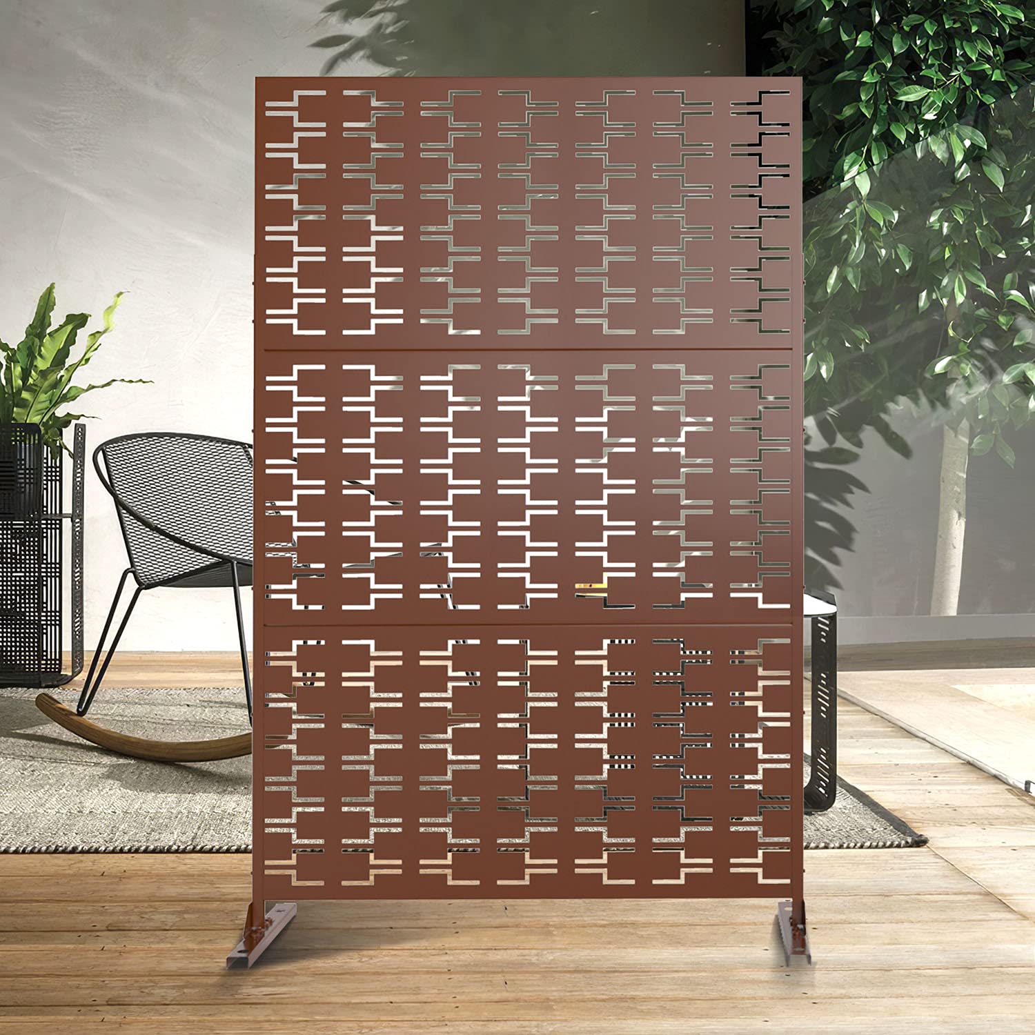 Elevens Patio Privacy Screen with Stand - Outdoor Balcony & Indoor Room Decorative Divider Fence Screen (Rectangle, Brown) - Perfect for Backyard, Deck, Garden & Home Office Privacy