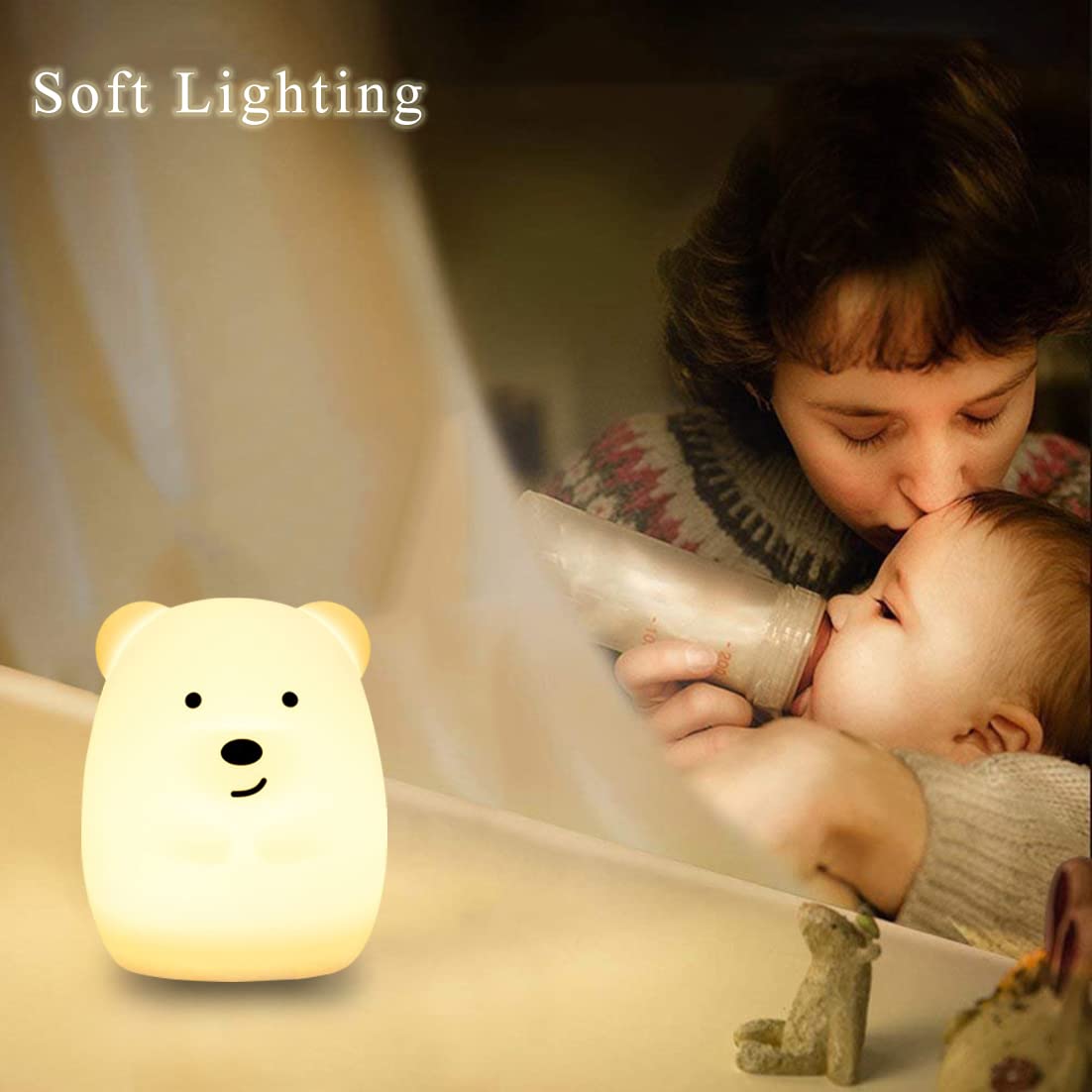 Medium Bear Night Light - 9 Color Changing, USB Rechargeable, Touch Control for Kids & Adults - Perfect for Bedrooms & Nurseries