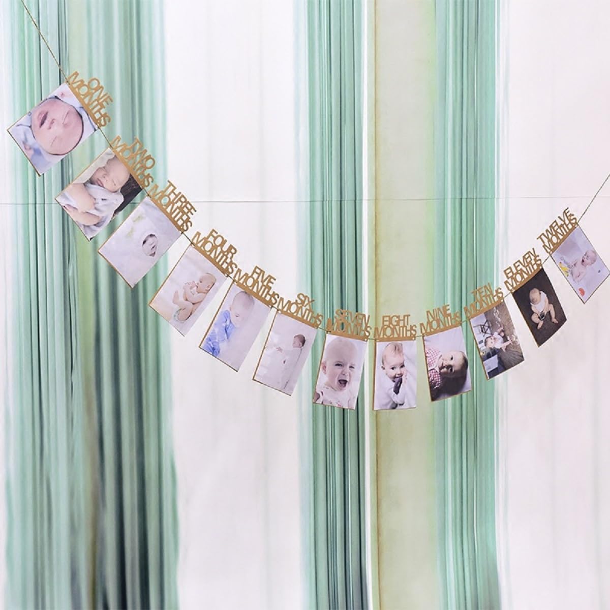 EHIOG 1st Birthday Photo Banner - Baby Milestone Garland with 1-12 Month Photo Props - Gold Thickened Party Bunting Decor for Baby Showers, Birthdays & Nursery Wall Decor