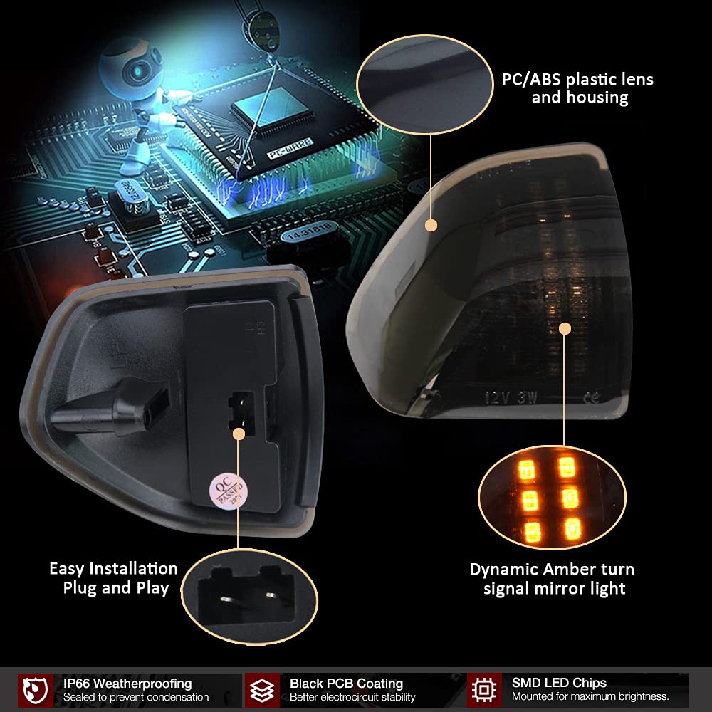 D-Lumina Sequential LED Mirror Turn Signal Light - Smoked Lens for 2010-2018 Dodge Ram 1500/2500/3500/4500/5500 - Dynamic Side Mirror Indicator Replacement (Fits Part #68302828AA & 68302829AA) - Pack of 2 - Enhances Safety & Style for Night Driving & Off-Road Adventures