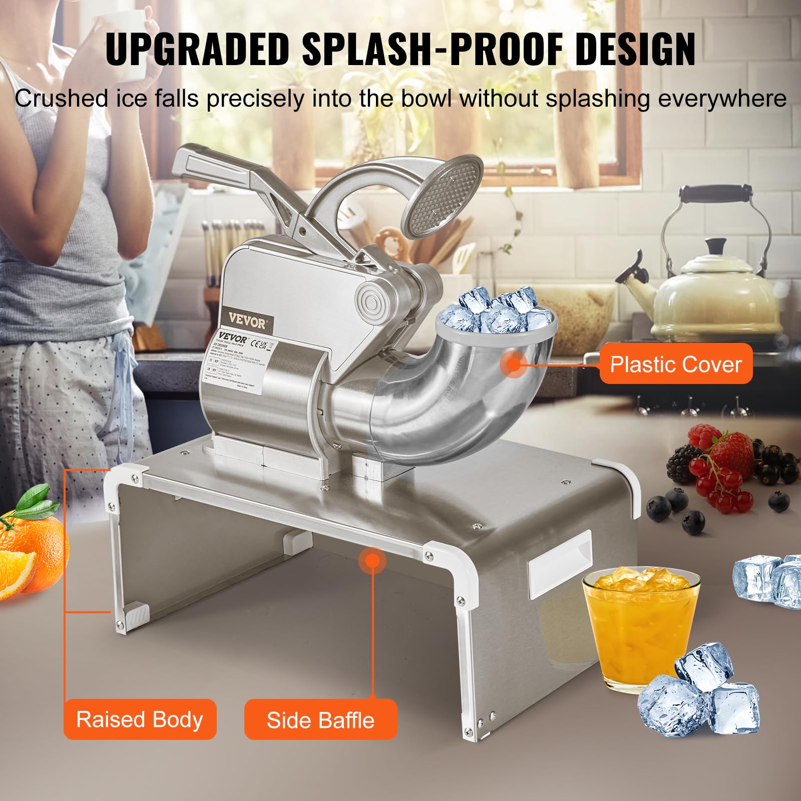 VEVOR 110V Commercial Snow Cone Machine - 661LB/H Electric Ice Shaver with Dual Blades & 20QT Stainless Steel Ice Basin, 250W High-Speed (1420RPM) Shaved Ice Maker for Parties, Events, and Business Use - Perfect for Summer Treats, Concessions, and Frozen Desserts