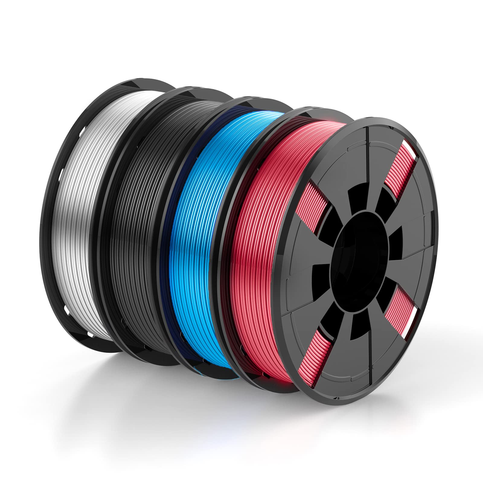 BOSOKU PLA Filament Bundle for 3D Printers - 1.75mm 250g, 4 Colors (Black, White, Gemstone Blue, Red) | High-Quality FDM 3D Printing Material for DIY Projects, Prototyping & Creative Crafts