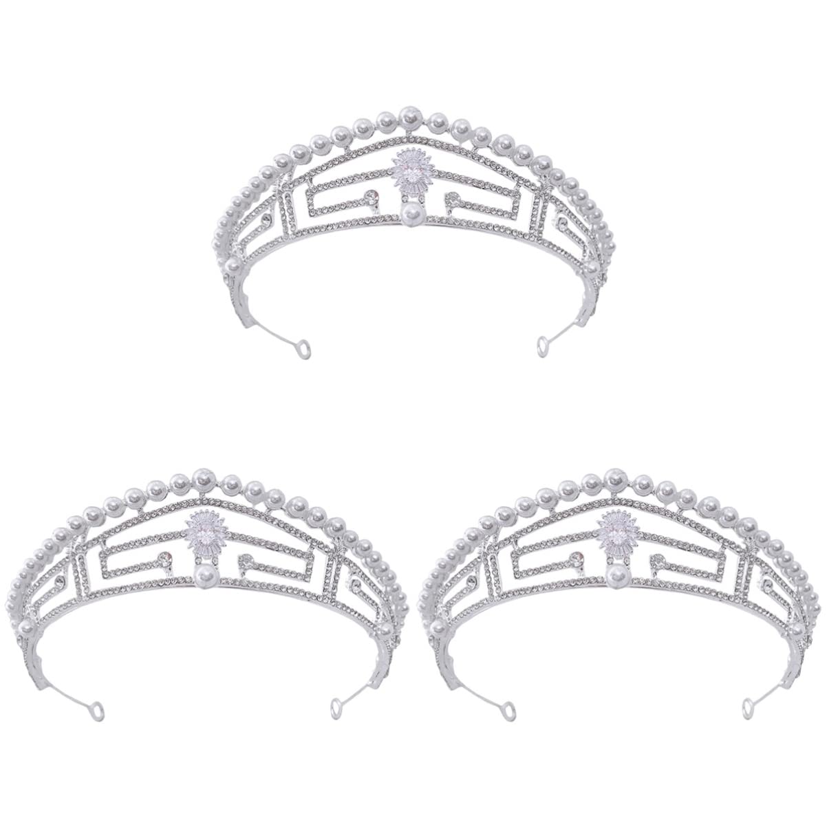 3-Piece Crystal Wedding Tiara Set for Women – Rhinestone Bridal Crown Hair Accessories with Pearls (White) – Perfect for Bridal Showers, Weddings, and Special Occasions