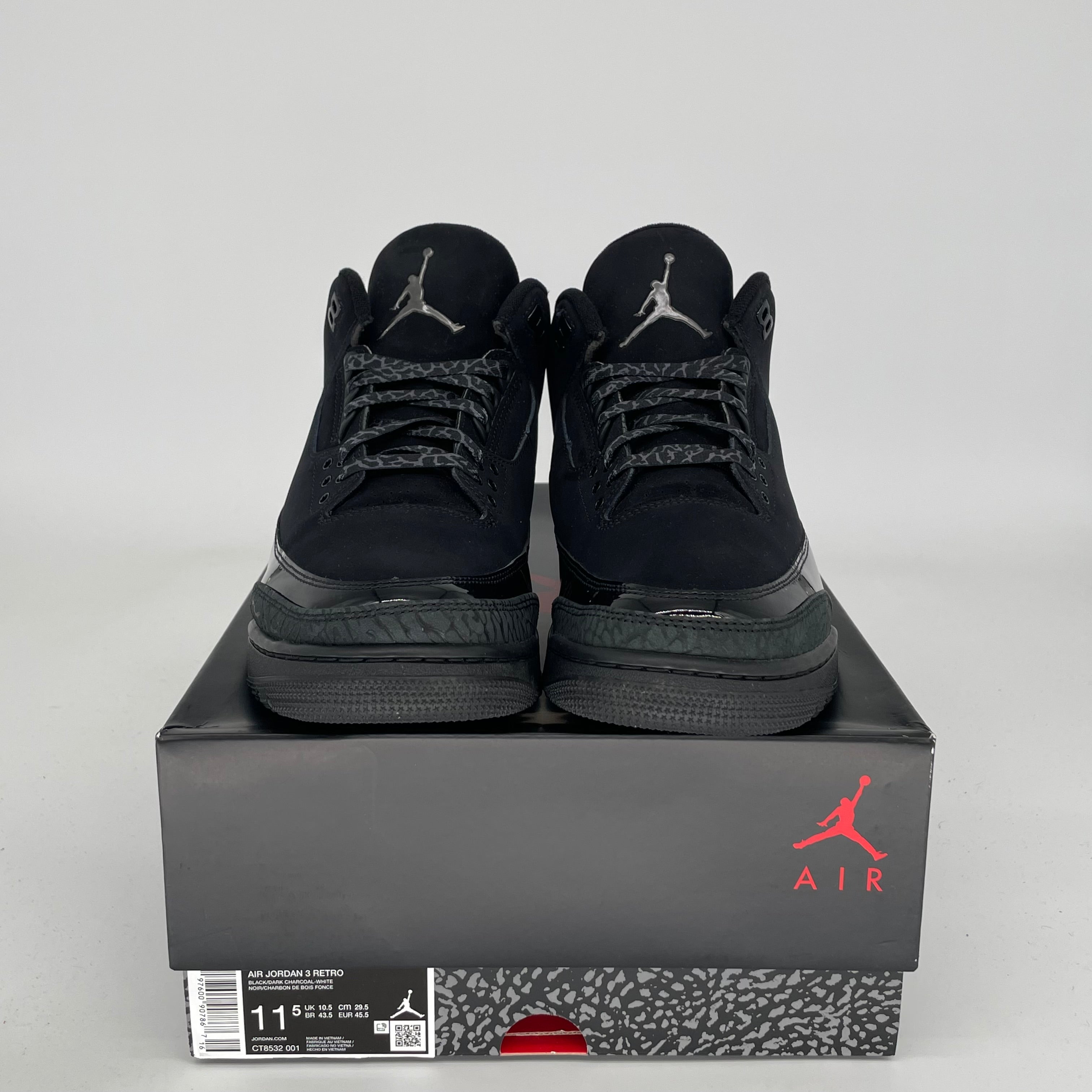 AIR JORDAN 3 BLACK CAT Men's Basketball Shoes Size 11.5 CT8532 001 - Retro Sneakers for Streetwear & Casual Outfits