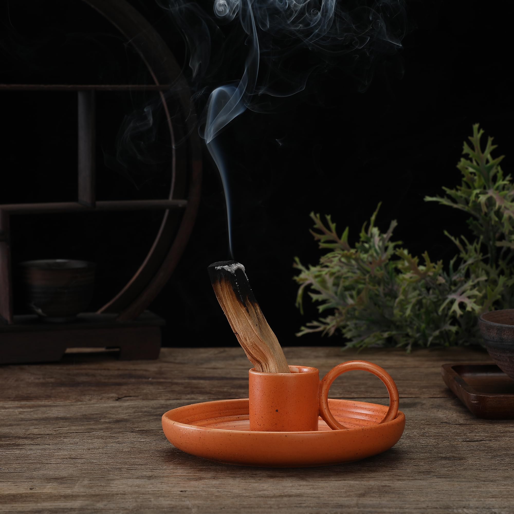 Palo Santo Incense Burner Holder - Sage Smudge Stick & Ash Catcher Bowl for Meditation, Yoga, Healing & Spiritual Cleansing (Orange) - Perfect for Home Altar, Reiki Sessions & Aromatherapy