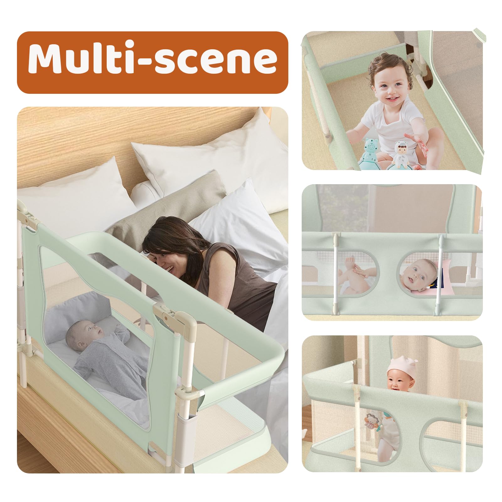 **Portable Baby Bassinet Bedside Sleeper - Adjustable Height Foldable Crib with Safety Rail for Newborns & Toddlers | Perfect for Co-Sleeping, Nursery, and Travel**