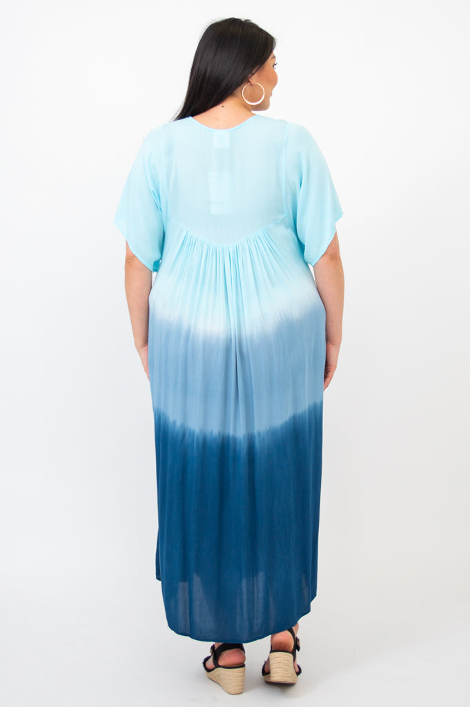 Turquoise Dip Dye Empress Dress - Elegant Boho Maxi Dress for Women | Perfect for Beach Vacations, Summer Weddings & Boho Chic Outfits