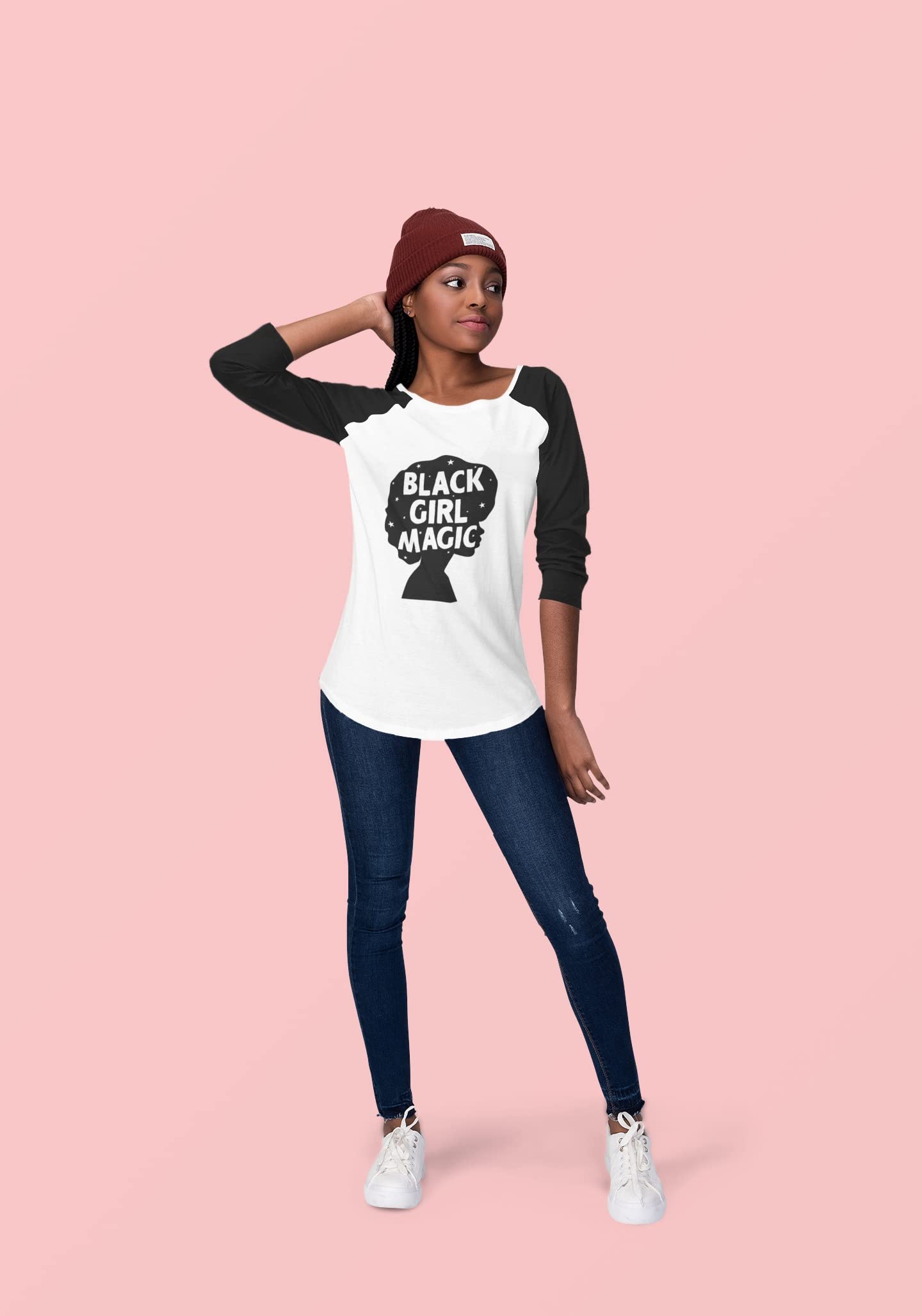 Old Glory Black History Month Black Girl Magic Afro Juniors T-Shirt - Celebrate Black Excellence with Stylish Afro-Inspired Apparel for Women & Teens