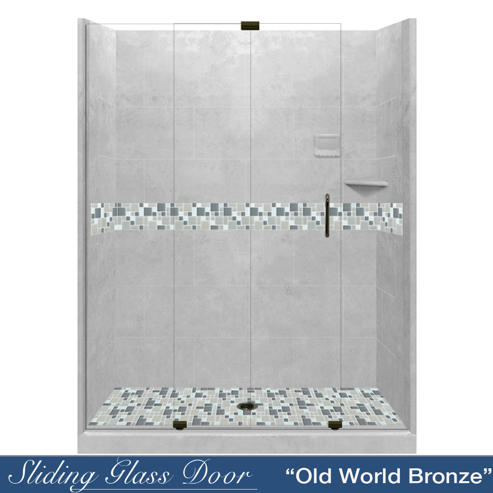 60 Alcove Portland Cement Sistine Stone & Newport Mosaic Accent Tile DIY Shower Remodel Kit - Waterproof Bathroom Wall Tile for Shower Surround, Backsplash, and Flooring