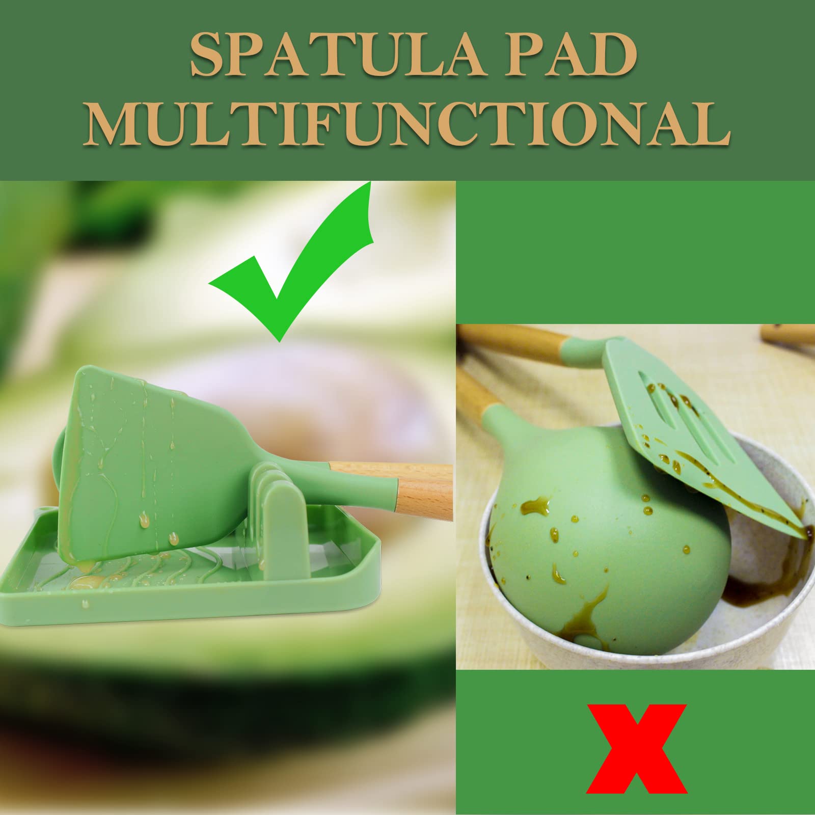MYKUJA 13-Piece Green Silicone Cooking Utensil Set - Heat Resistant, Non-Stick Kitchen Tools with Holder - Perfect for Baking, Frying & Cooking - Avocado Green Kitchen Decor & Gadgets