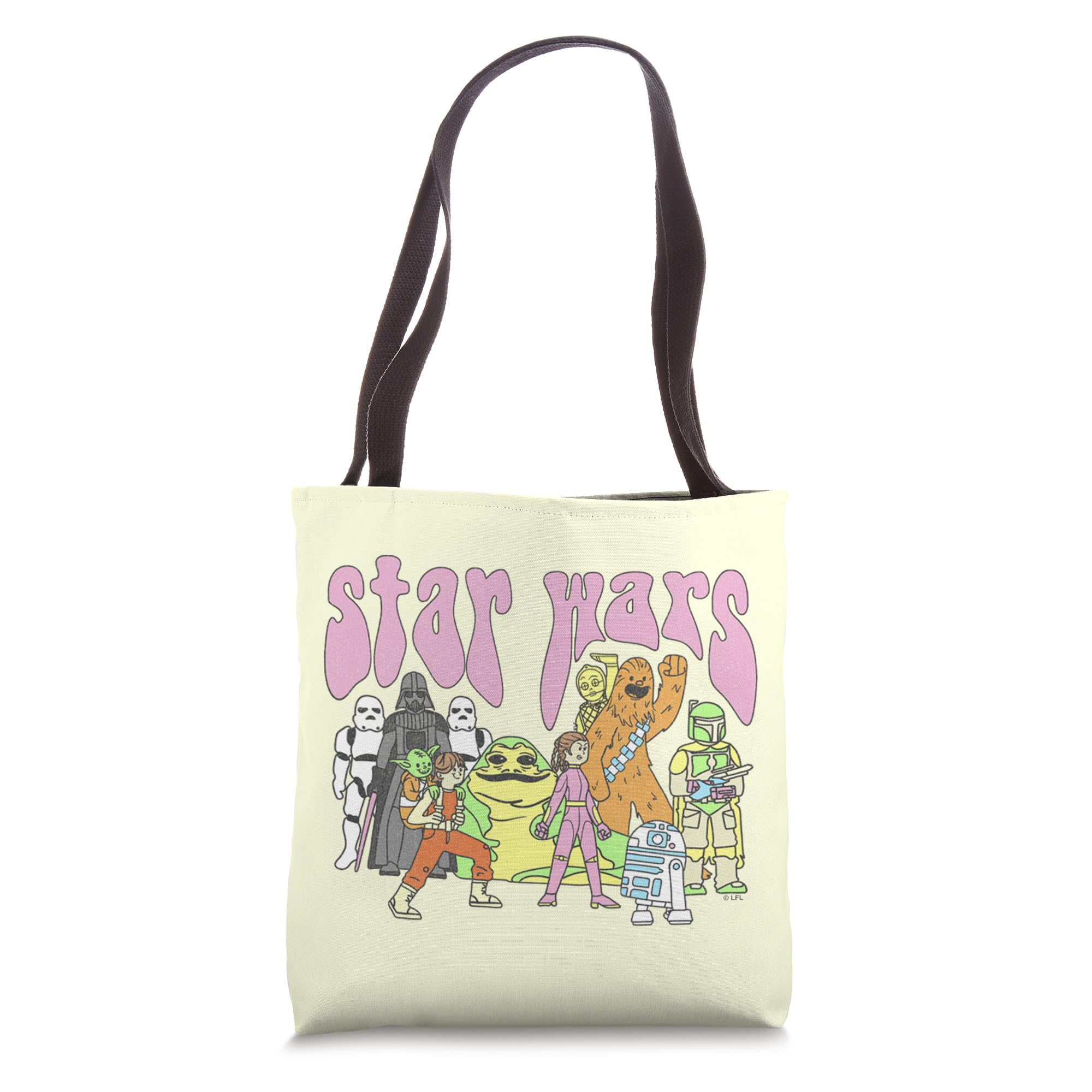 Star Wars Groovy Group Shot Doodle Tote Bag - Lightweight Reusable Shopping Bag for Fans, Grocery, Beach & Daily Use