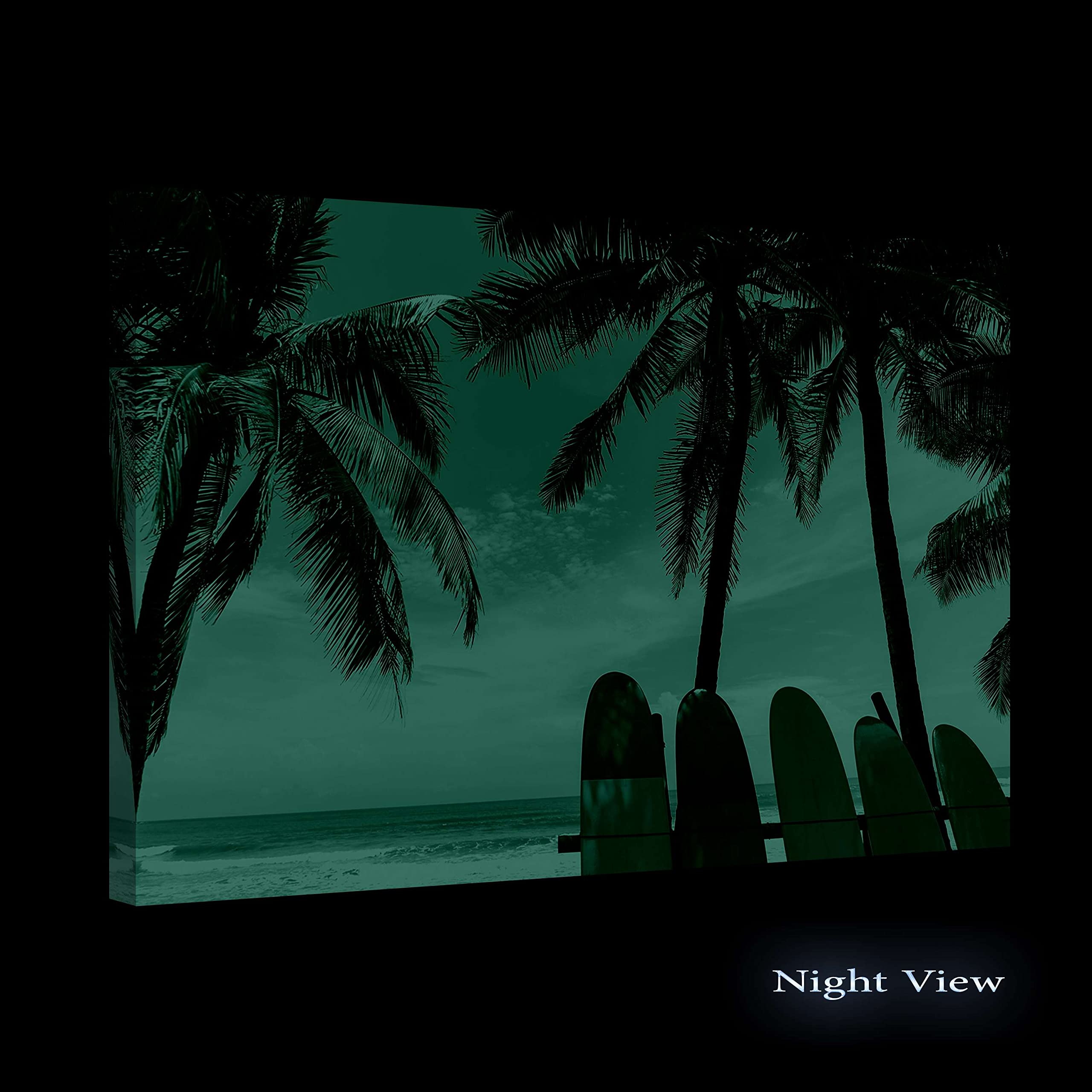 Surfing Wall Art - 32x48 Inch Stretched Canvas Print with Day & Night Effect, Modern Beach Painting for Bedroom, Living Room & Office Decor - Ready to Hang Coastal Home Décor for Surf Lovers & Beach House Style