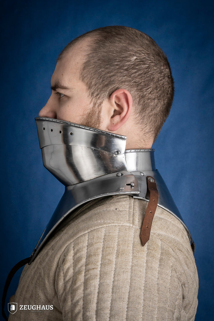 Medieval Articulated Gorget with Bevor - 2mm Polished Steel Armor for Renaissance Fairs & LARP Battles (1480-1500 Style)
