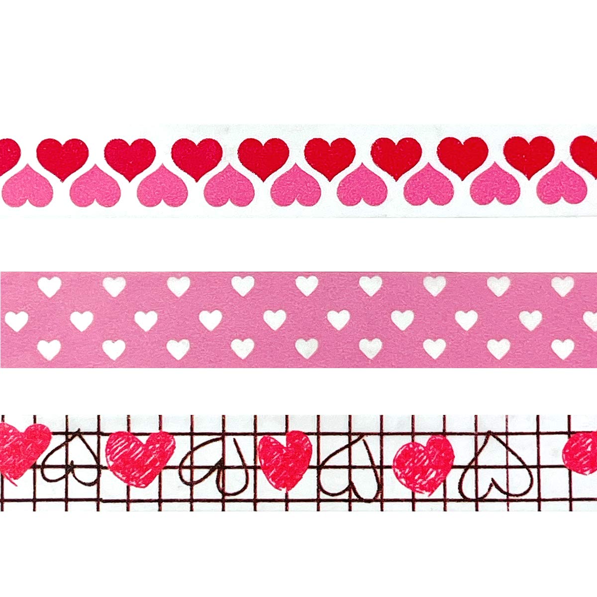 Allydrew Valentine Hearts Washi Tape Set - 3 Pack Decorative Masking Tapes for Scrapbooking, Journaling, Gift Wrapping & DIY Crafts
