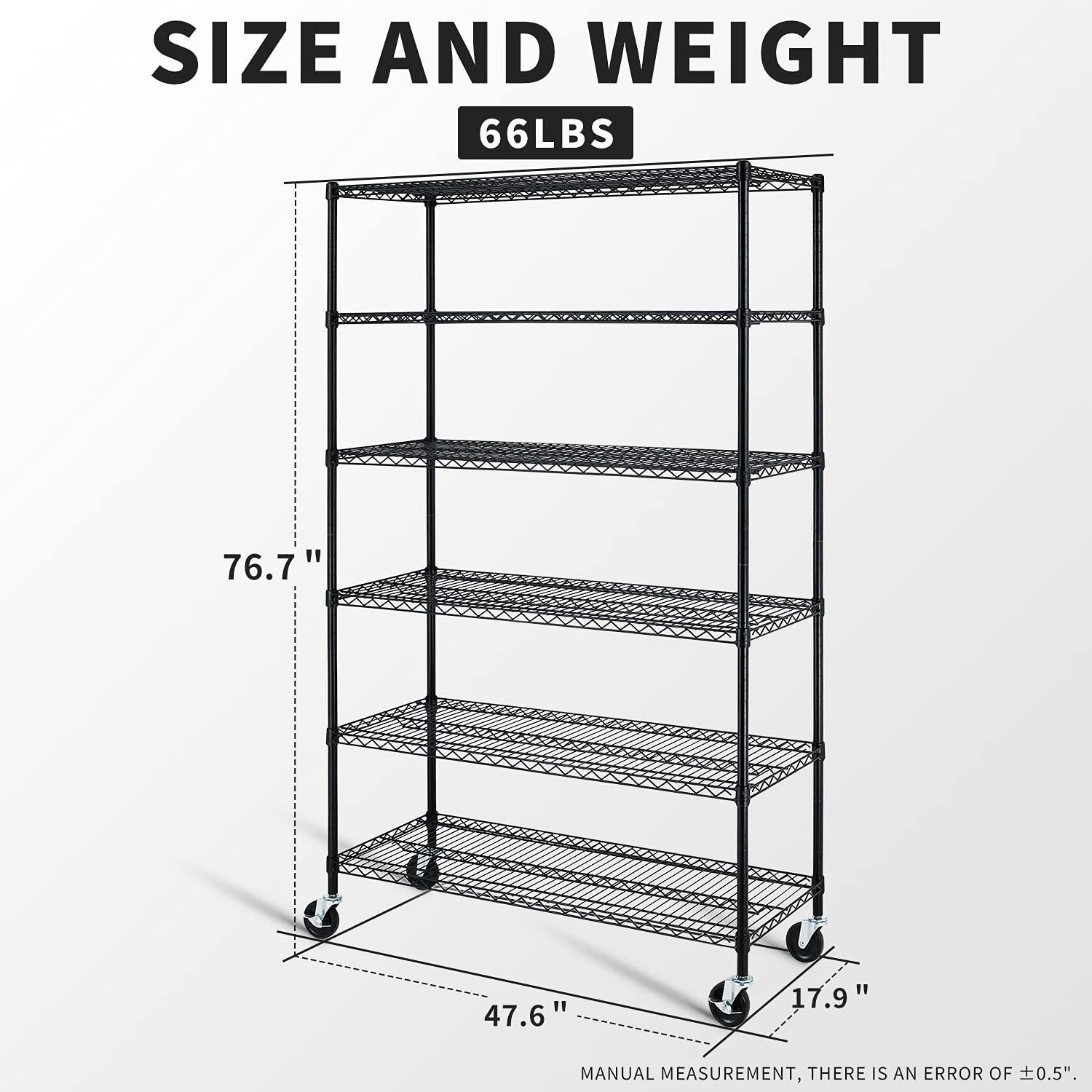 Heavy Duty 6-Tier Metal Storage Shelf - Adjustable Height NSF Certified Shelving Unit with Wheels for Laundry, Bathroom, Kitchen, Garage & Pantry Organization - 18
